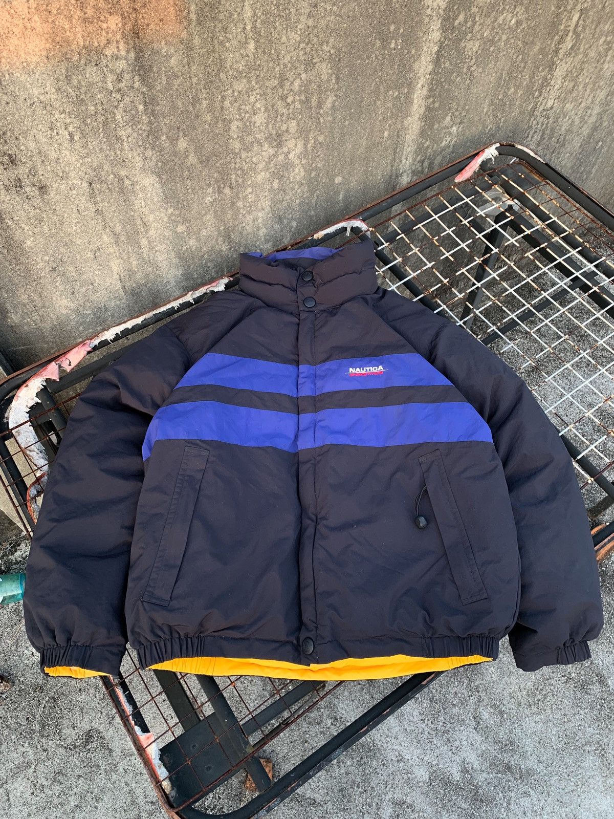 Nautica Rare Vintage Vintage Nautica Reversible Puffer Jacket Black and Yellow Grailed