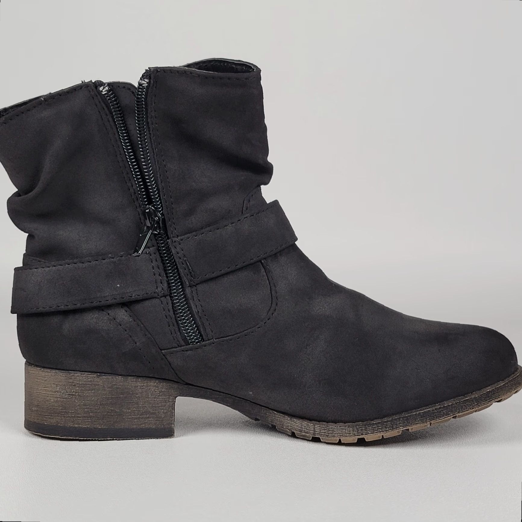 Vintage POP Boots Women’s Size 7.5 Ankle Strap Black Round Toe Zip Biker Style Shoes Size US 8 / IT 38 - 5 Thumbnail
