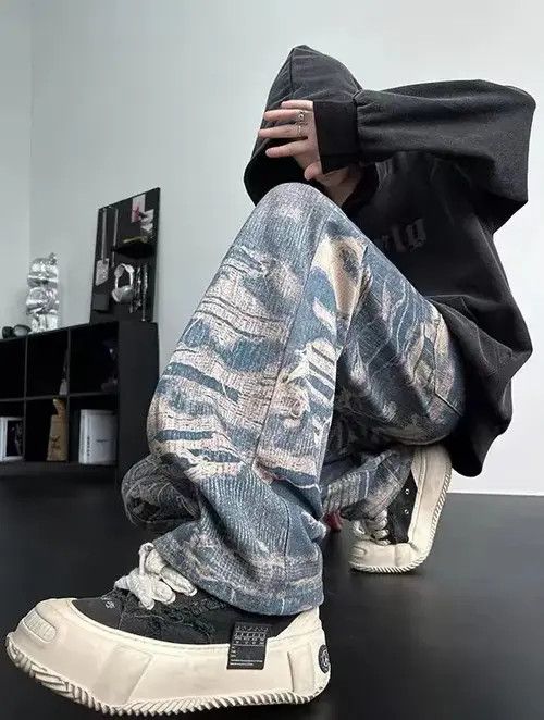 Designer × Japanese Brand Retro High Street Trendy Loose Wide Leg Printed Jeans Size US 32 / EU 48 - 4 Thumbnail