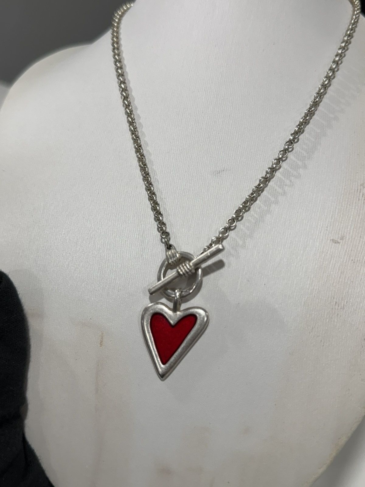 Sterling Silver Jackie Spector Sterling Silver Red Enamel Heart Necklace Size ONE SIZE - 3 Thumbnail