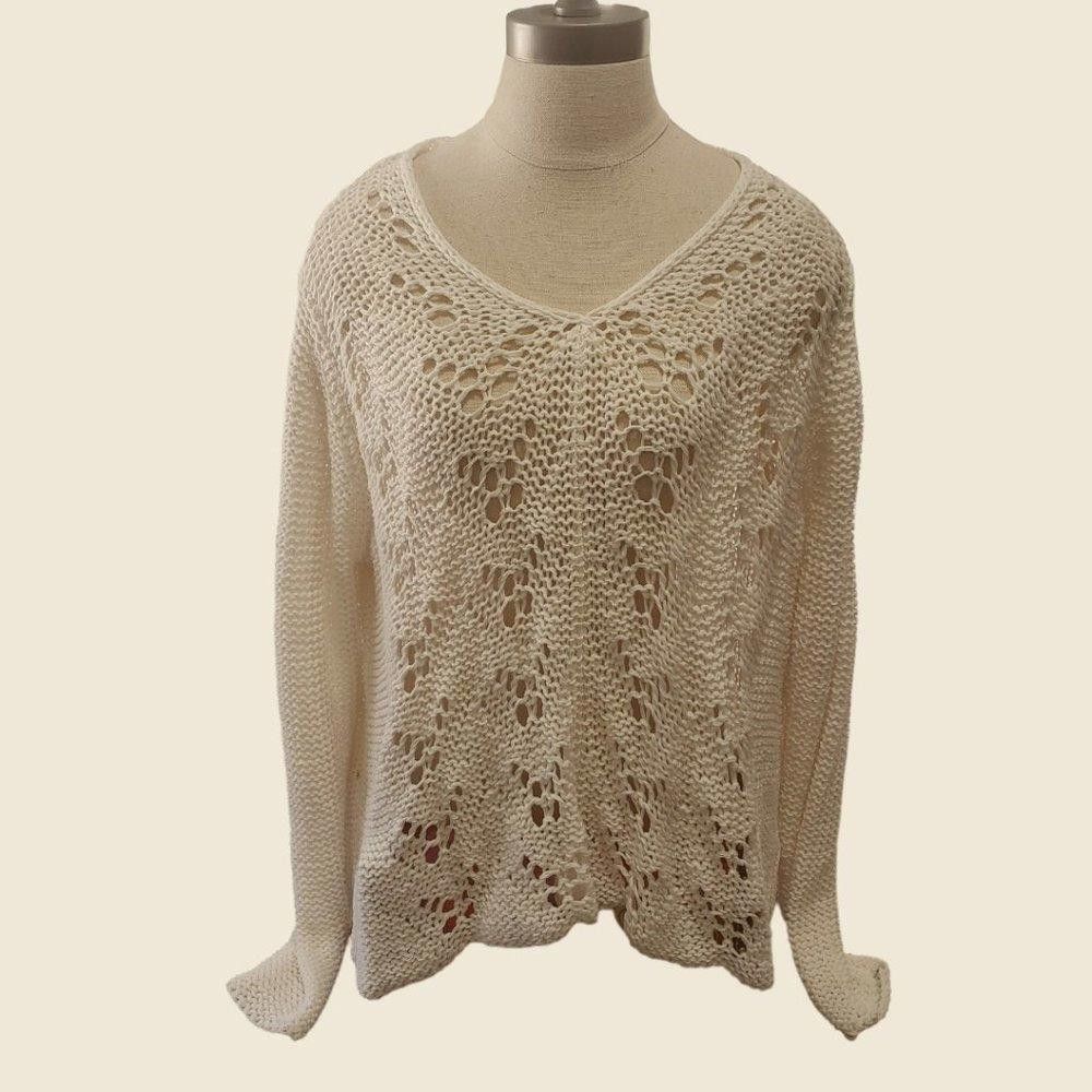 Designer CT799 Wooden Ships Cream Crocheted Long Sleeve Sweater S/M Size S / US 4 / IT 40 - 1 Thumbnail