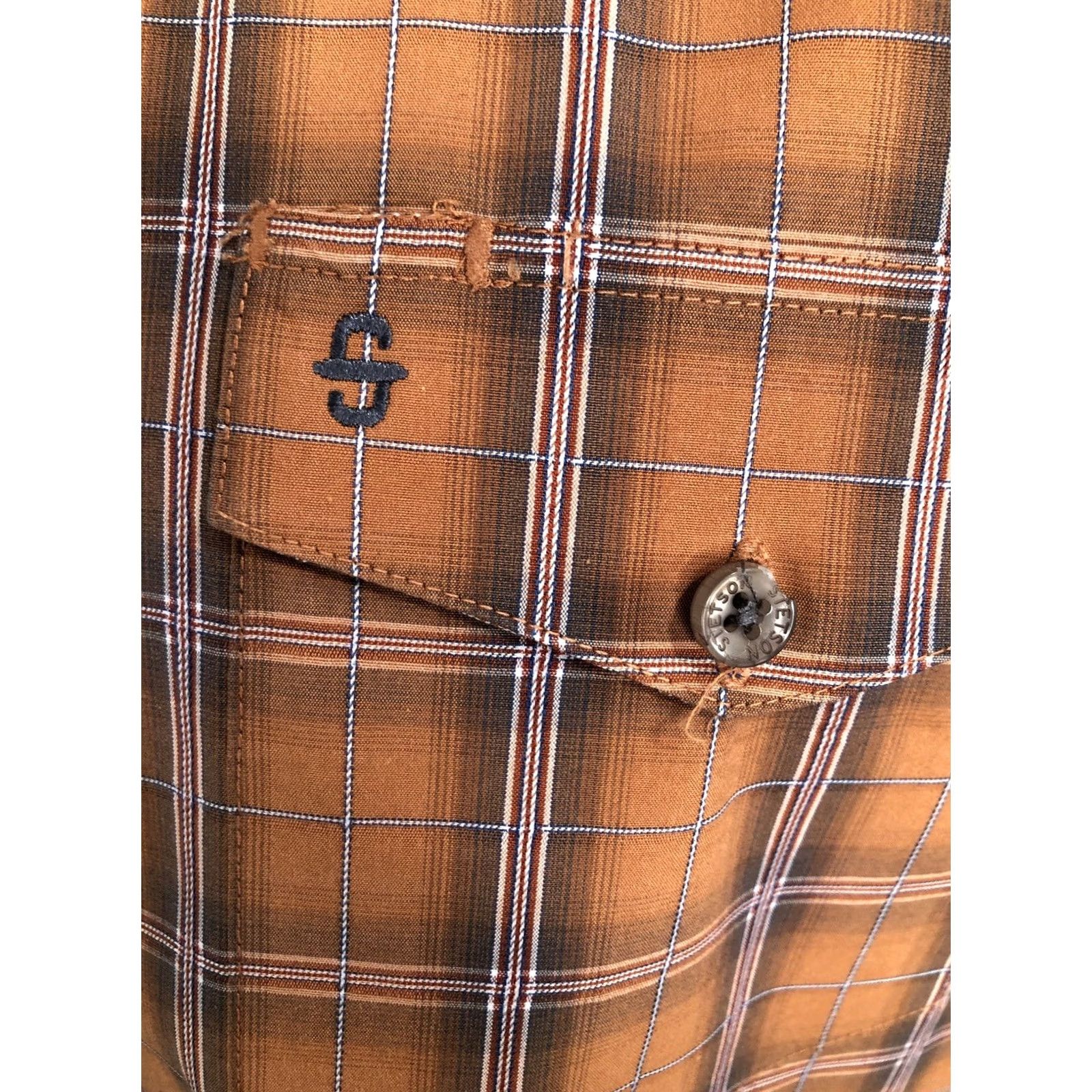 Stetson Stetson Shirt Mens 2XL Brown Embroidered Plaid Western Size US XXL / EU 58 / 5 - 4 Thumbnail