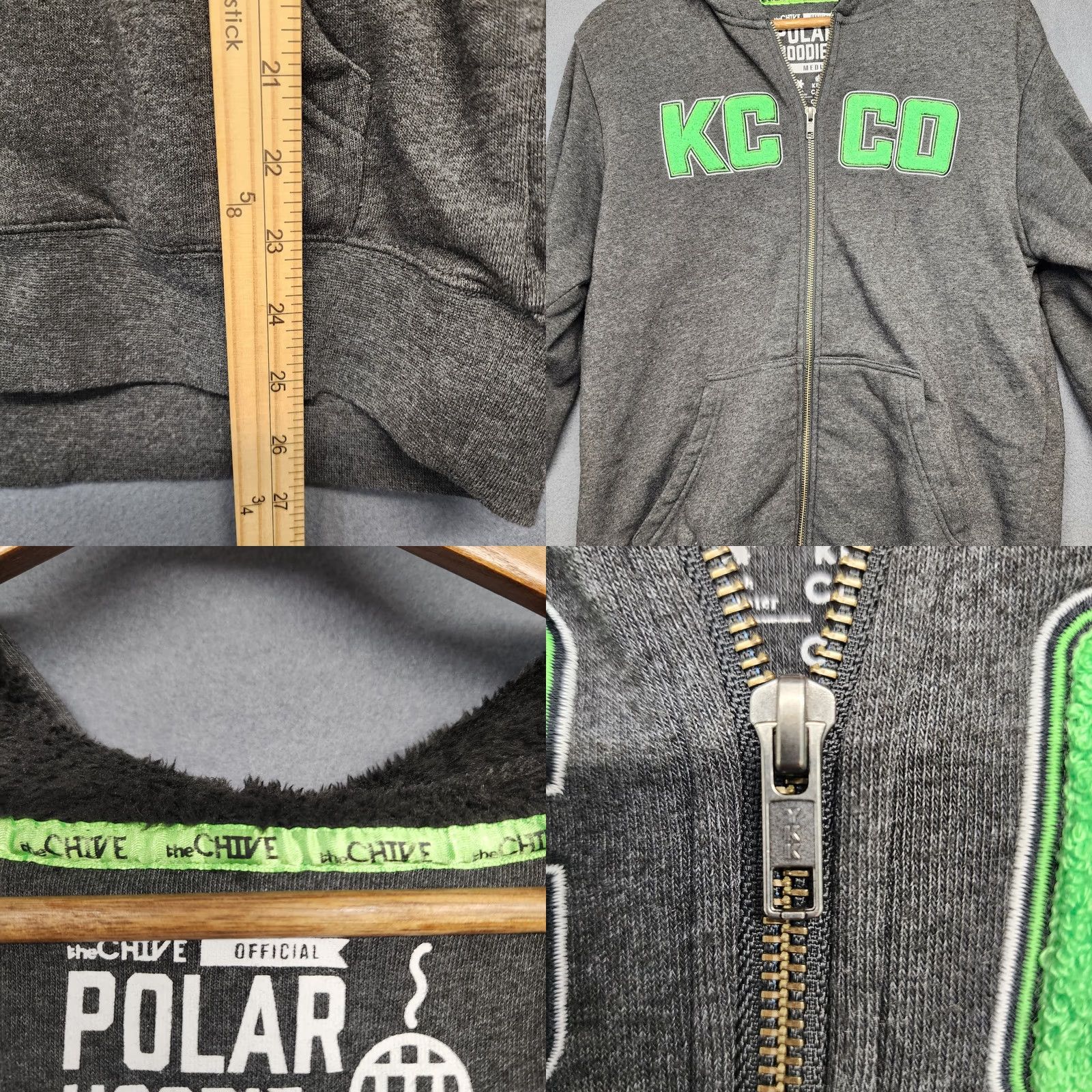 CO The Chive Polar Hoodie Mens Medium Gray KC CO Full Zip Fleece Lined Keep Calm Size US M / EU 48-50 / 2 - 8 Thumbnail