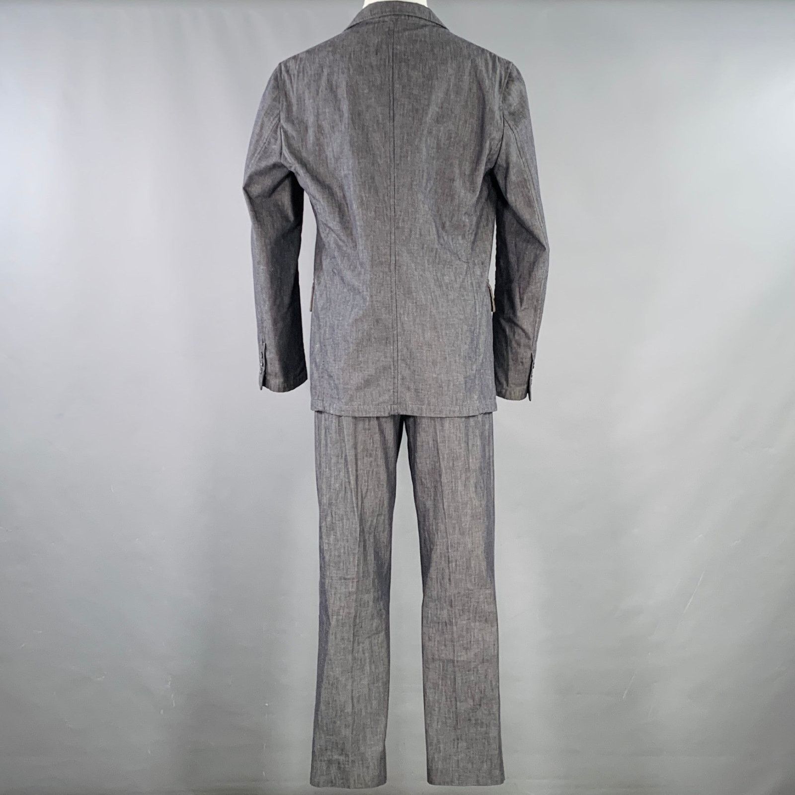 Calvin Klein CALVIN KLEIN Grey Charcoal Cotton Linen Blend Suit Size 40S - 3 Thumbnail