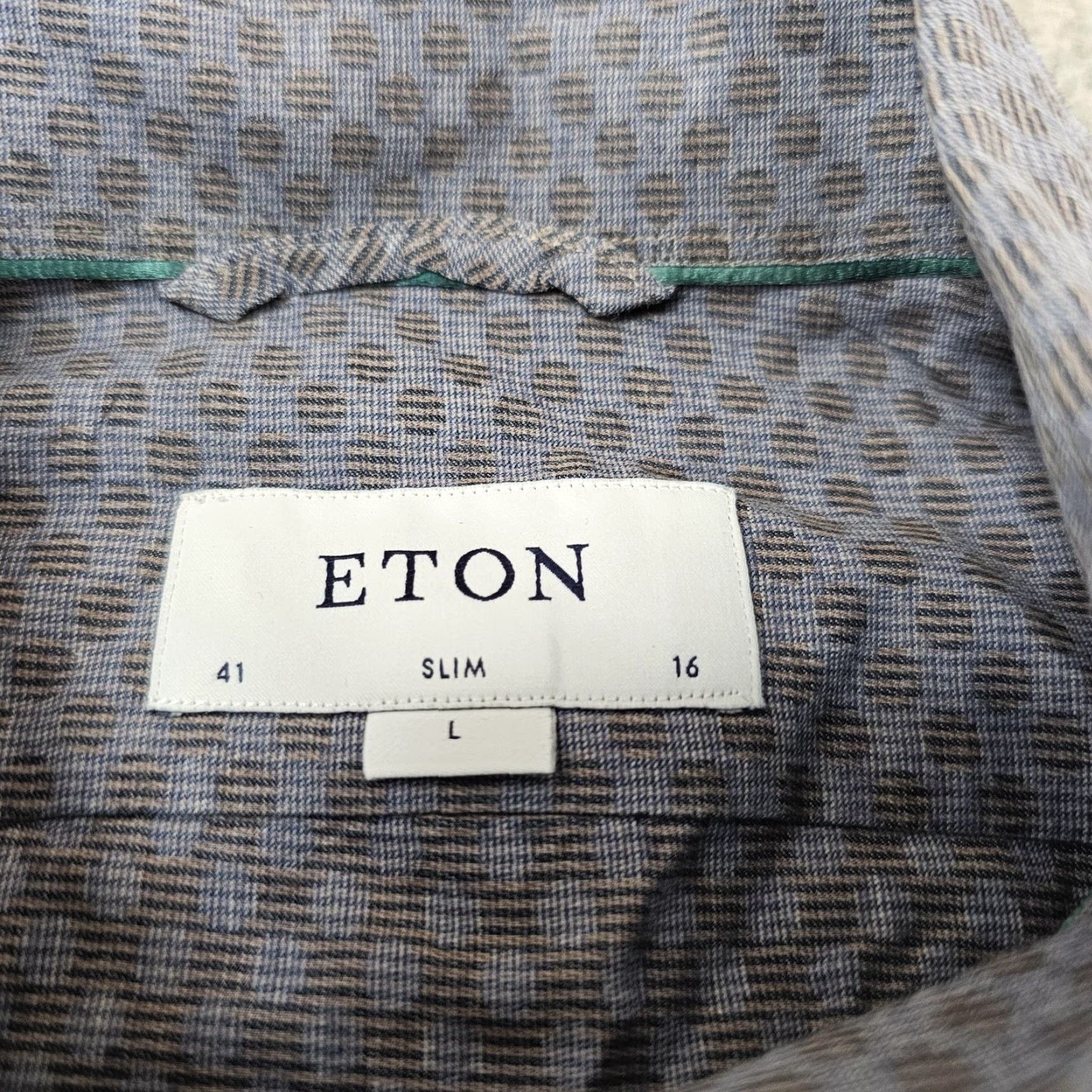 Eton Eton Shirt Mens Large Slim Fit Geometric Pattern Long Sleeve Button-Up Blue/Gray Size US L / EU 52-54 / 3 - 3 Thumbnail