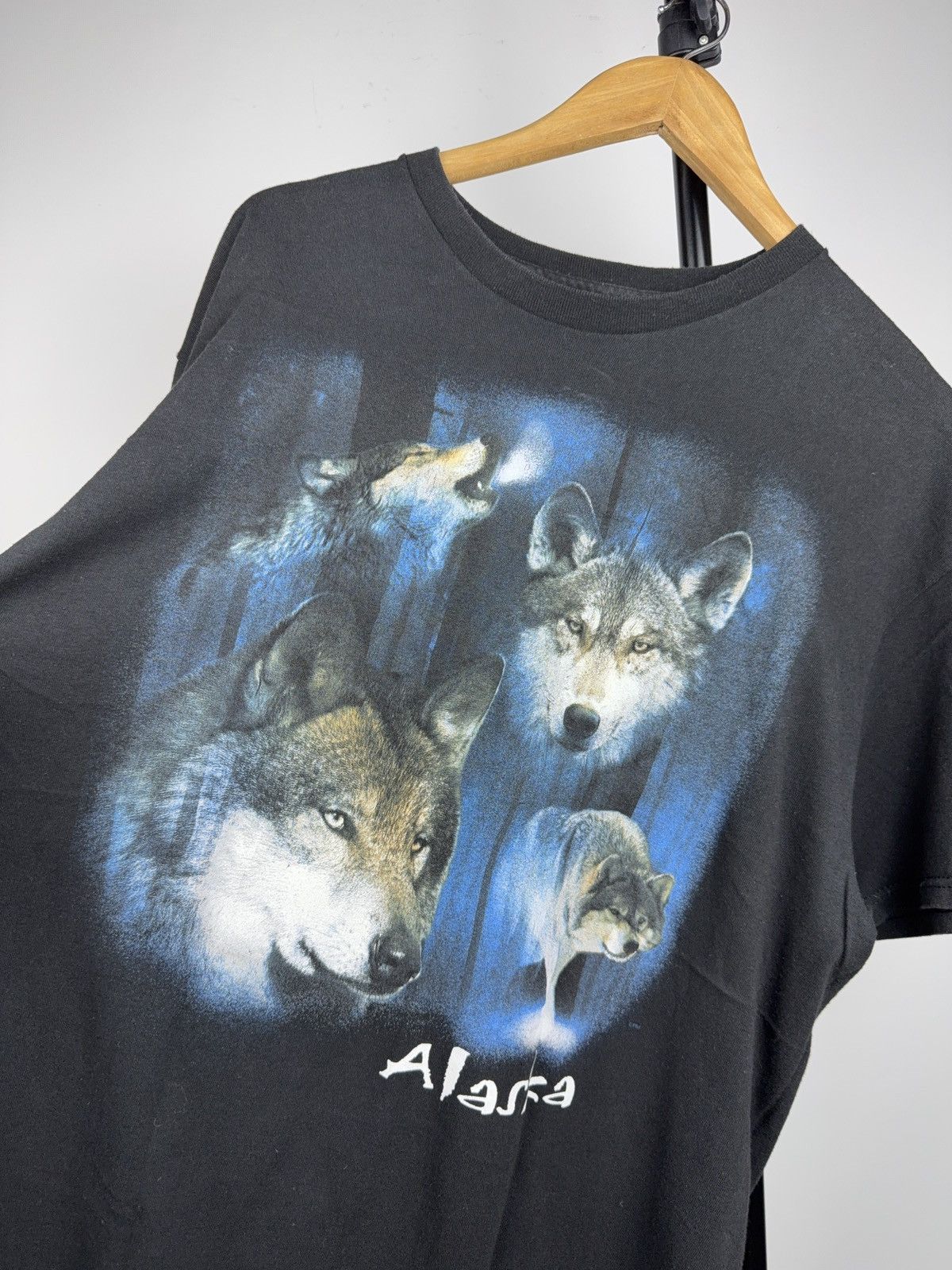 Vintage 00s Y2K Wolf Graphic Tee Alaska USA Nature Print Black Size US XL / EU 56 / 4 - 6 Thumbnail