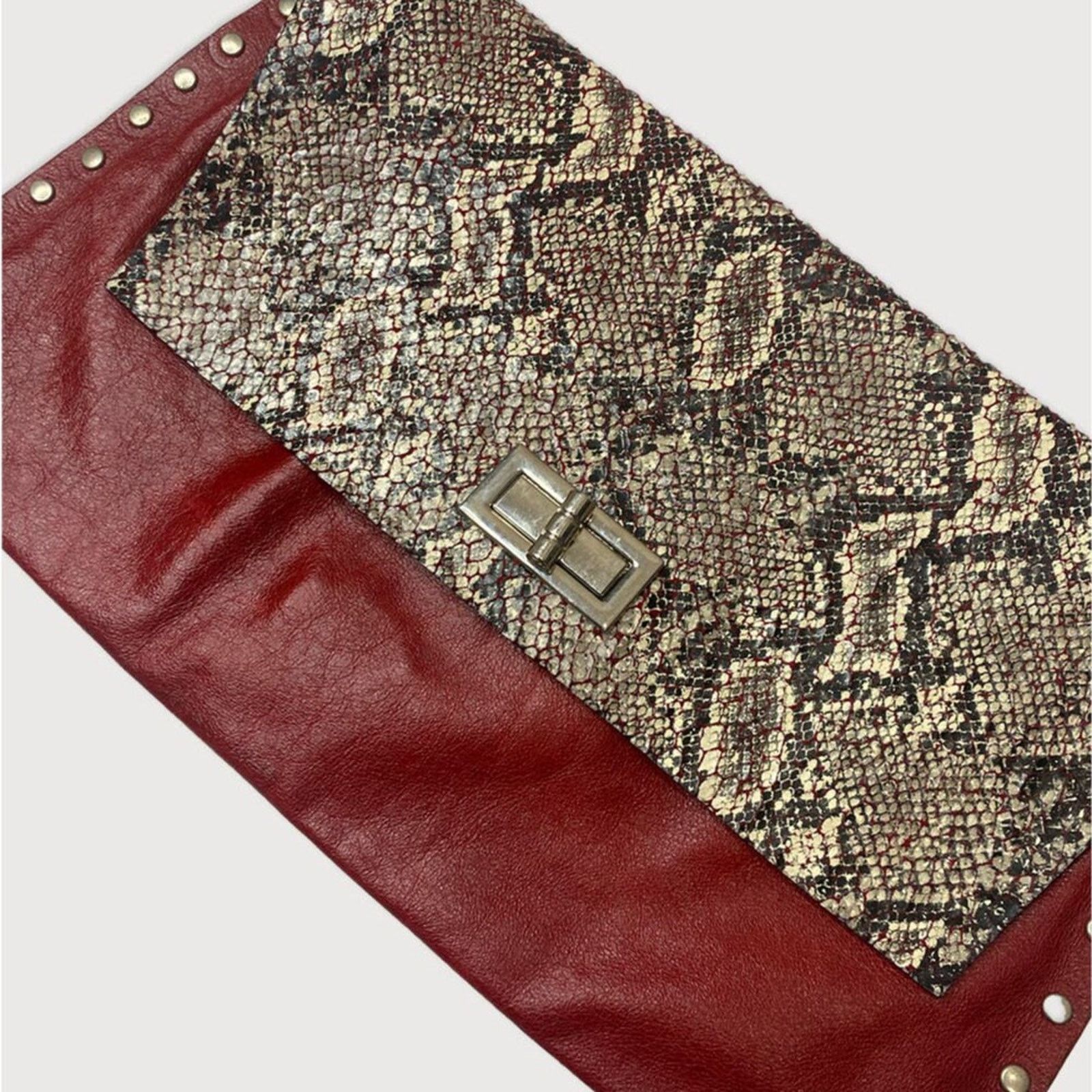 Other Vintage Handmade Red leather & Snakeskin Clutch Size ONE SIZE - 3 Thumbnail