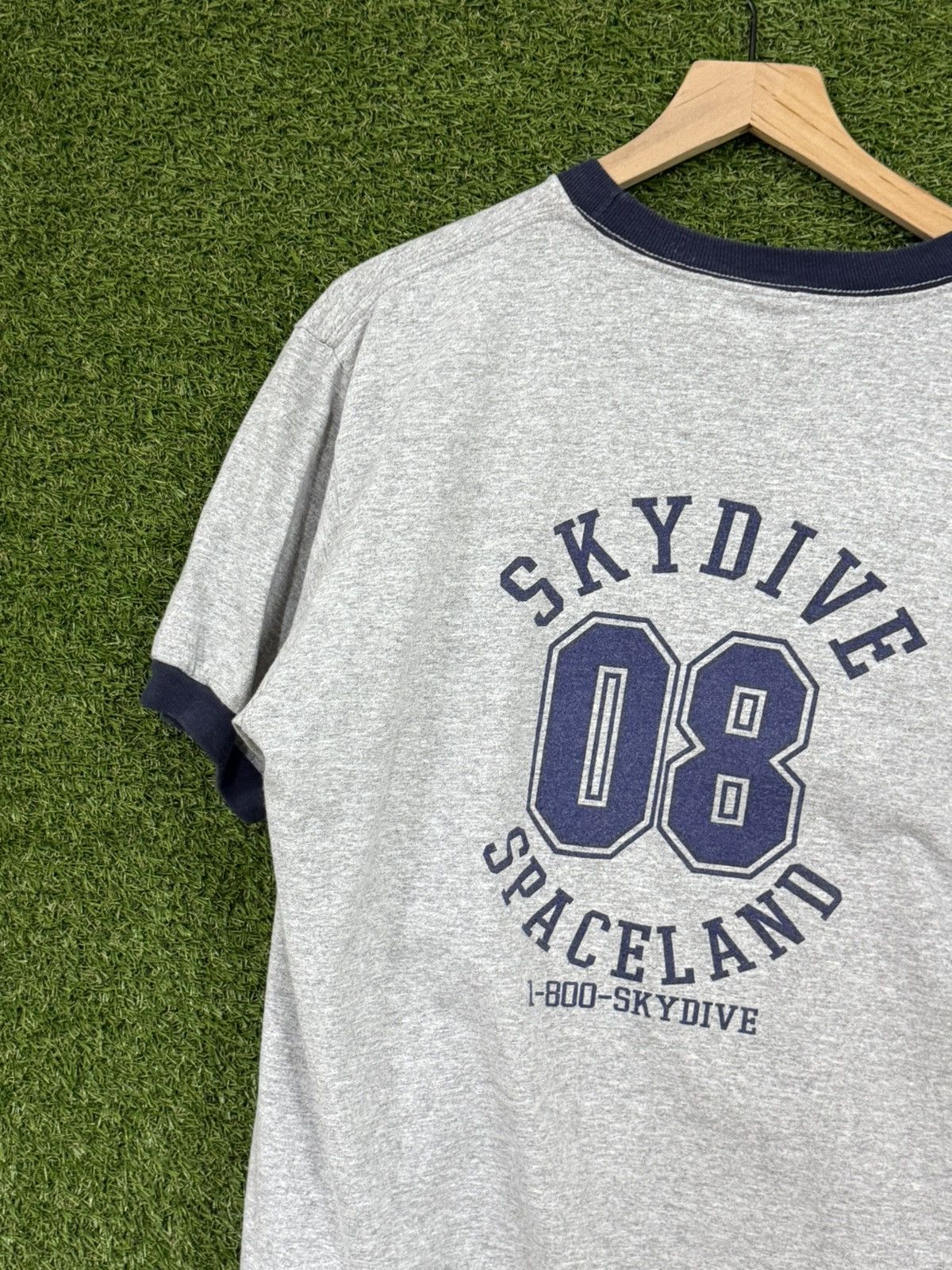 Vintage Skydive Space Land Ringer Sky Diving Tee Grey Blue Large Size US L / EU 52-54 / 3 - 4 Thumbnail