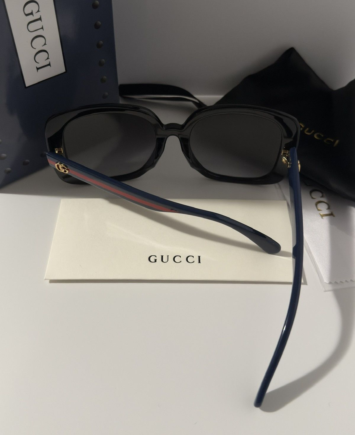 Gucci Gucci GG0713S Black Square Sunglasses Blue Red Web Size ONE SIZE - 8 Thumbnail