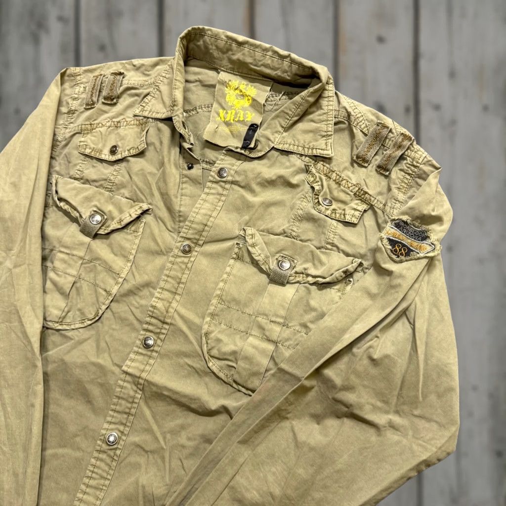 Vintage VTG Y2K Plaid Button Up Shirt Mens L Long-sleeve Embroidered Distressed Military X-ray (Unbranded) Size US L / EU 52-54 / 3 - 1 Thumbnail