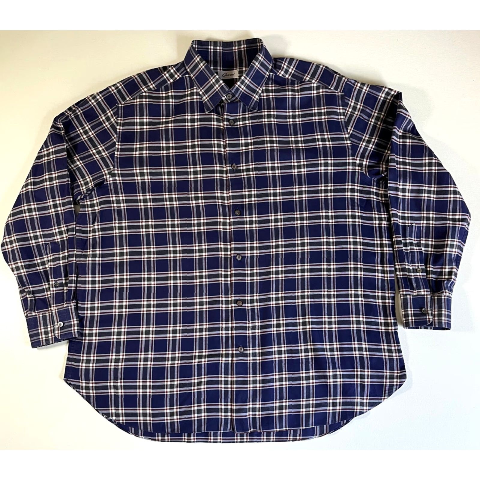 Brioni VINTAGE Brioni Men's Button-Up Shirt Plaid Cotton XL Blue Casual Button-Down Shirt Size US XL / EU 56 / 4 - 6 Thumbnail