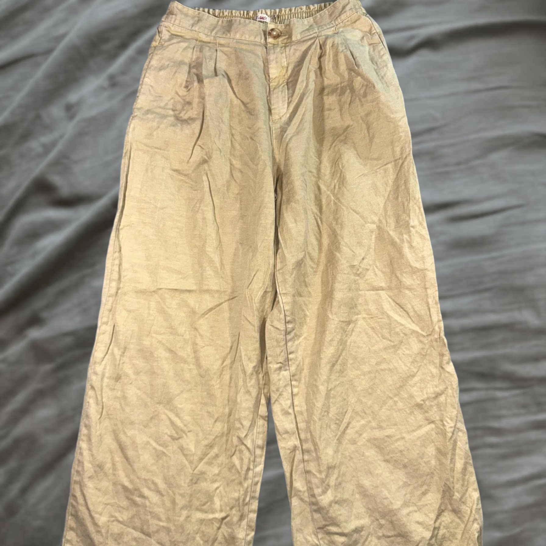Faherty Faherty Pleated Wide Trouser Pants Women Size 10 Tan Linen Organic Cotton Elasti Size 32" / US 10 / IT 46 - 1 Thumbnail