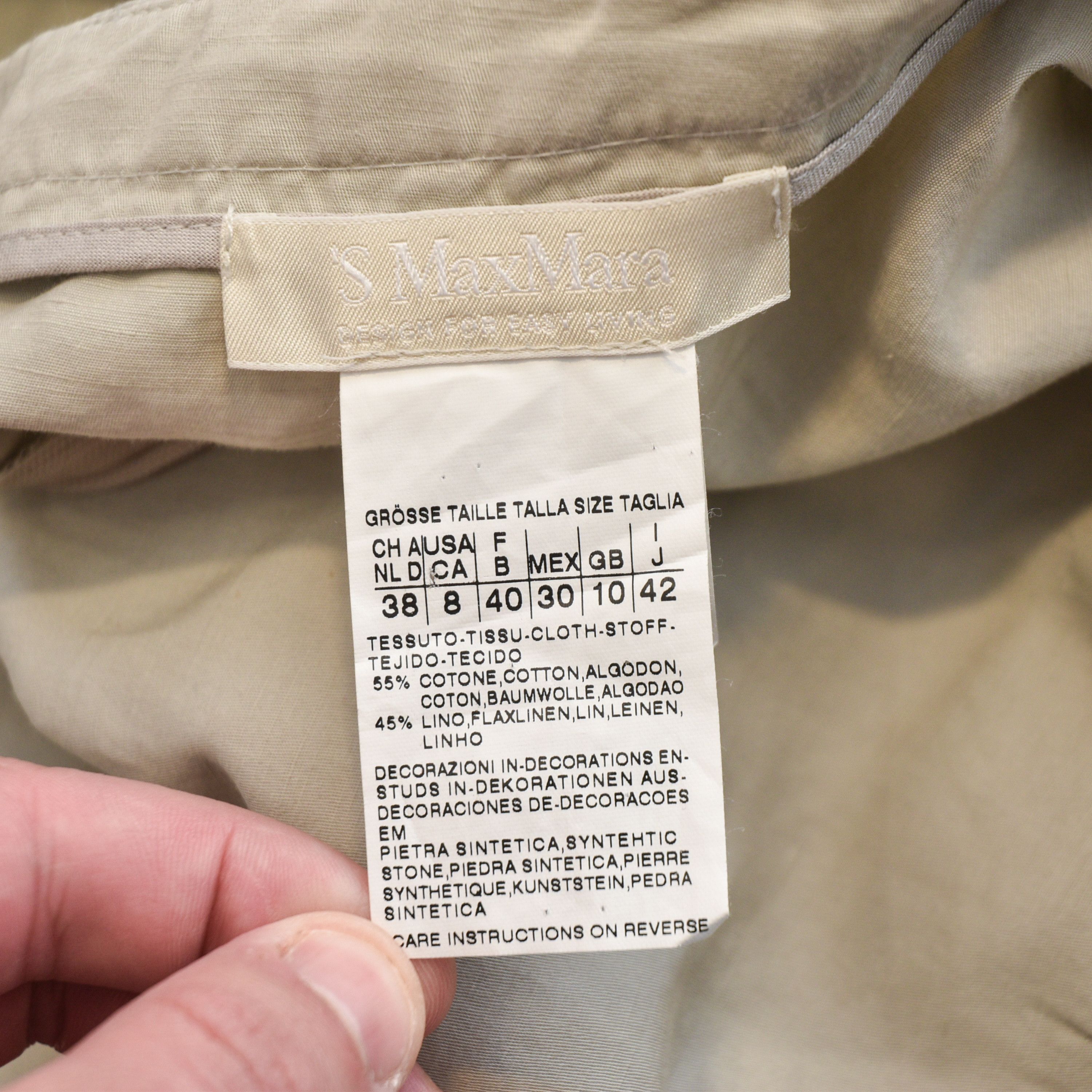 Max Mara MAX MARA Beige Cotton Linen Skirt Crystal Jewel Embellished Size 28" / US 6 / IT 42 - 9 Thumbnail