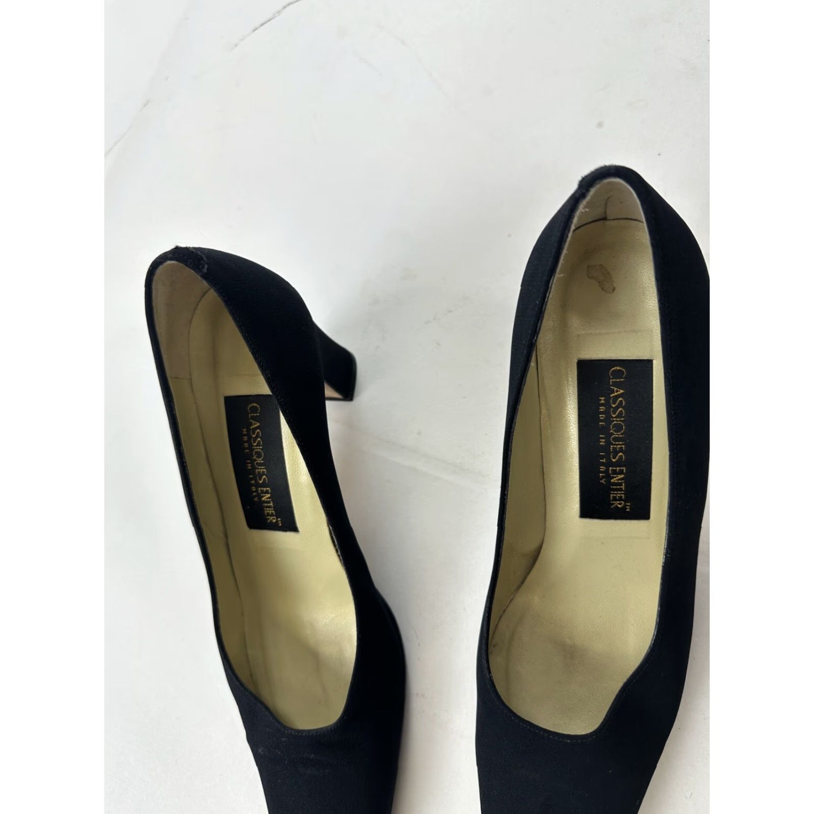 Vintage VINTAGE Women's 7.5 Pumps Black Leather Suede Dress Heels Italy Classic Block Toe Business Casual Party Size M / US 6-8 / IT 42-44 - 6 Thumbnail