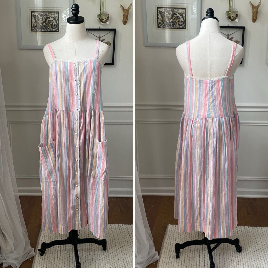 Vintage Vintage 90s Pastel Stripe Prairie Sundress S M Size S / US 4 / IT 40 - 1 Thumbnail