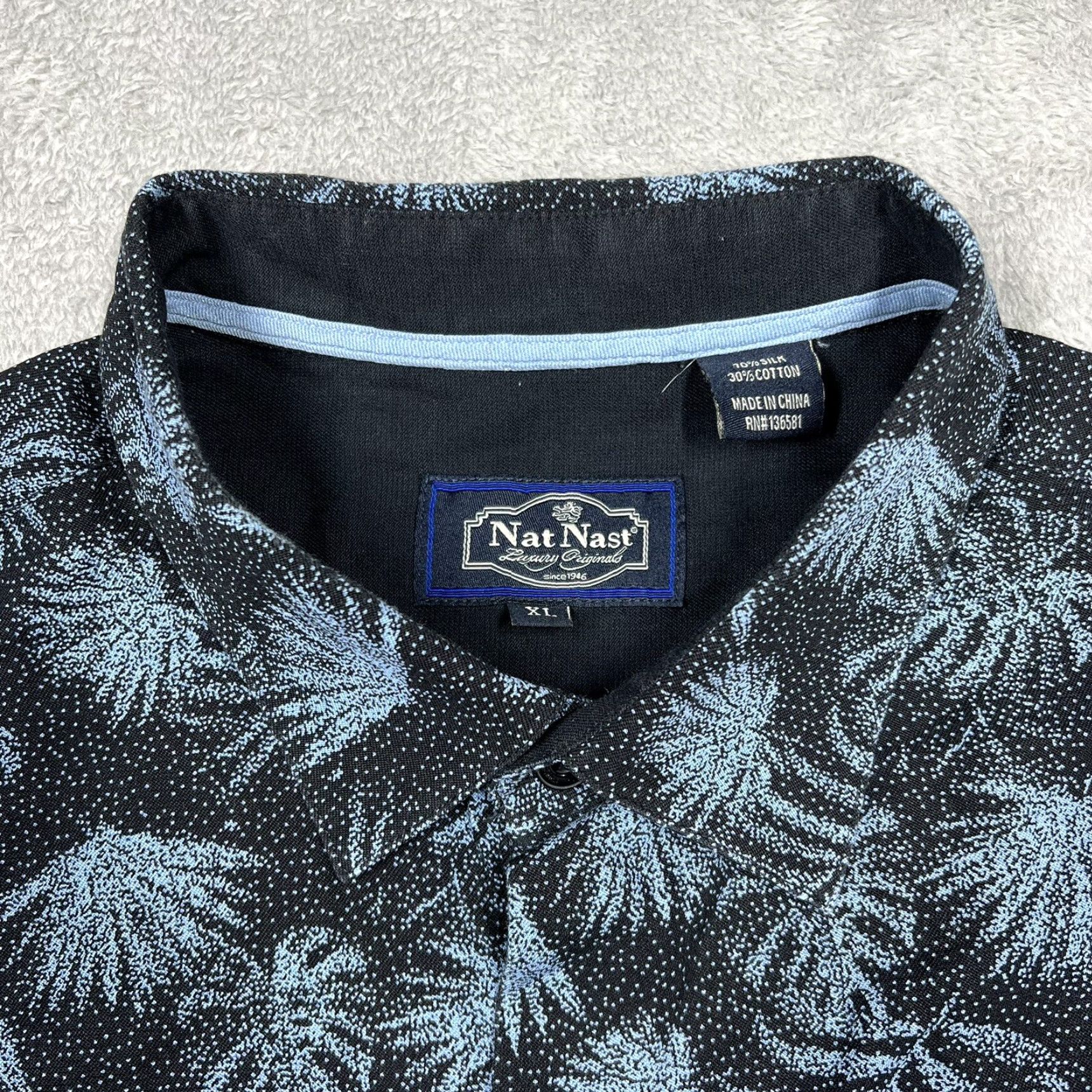 Nat Nast Nat Nast Luxury Originals Mens XL Button Up Shirt Silk Blend Floral Palm Print Black Short Sleeve Button-Up Collared Classic Hawaiian Designer Size US XL / EU 56 / 4 - 6 Thumbnail