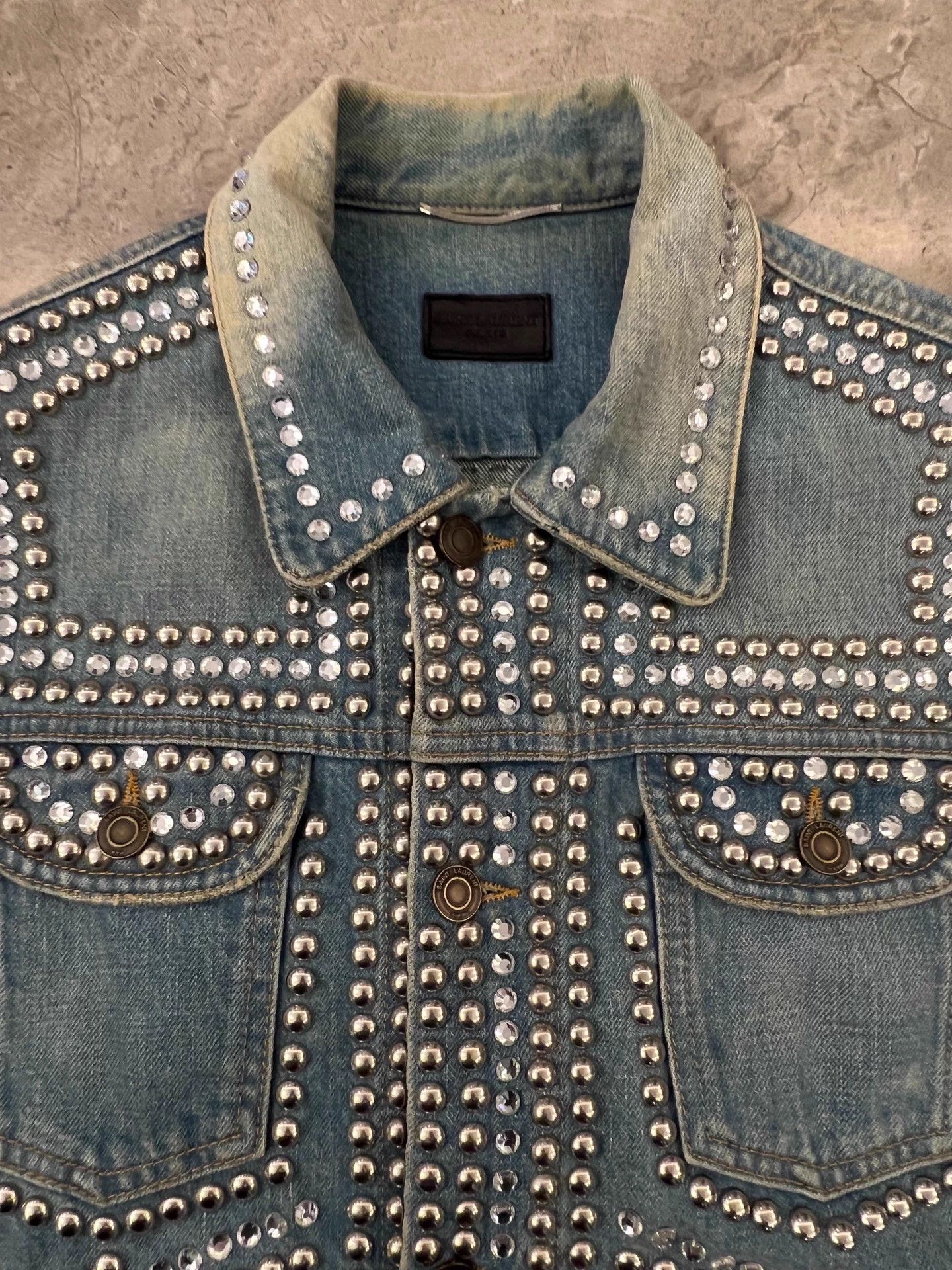 Saint Laurent Paris Saint Laurent 16SS Hedi Slimane Rhinestone Beaded Denim Jkt Size US XS / EU 42 / 0 - 4 Thumbnail