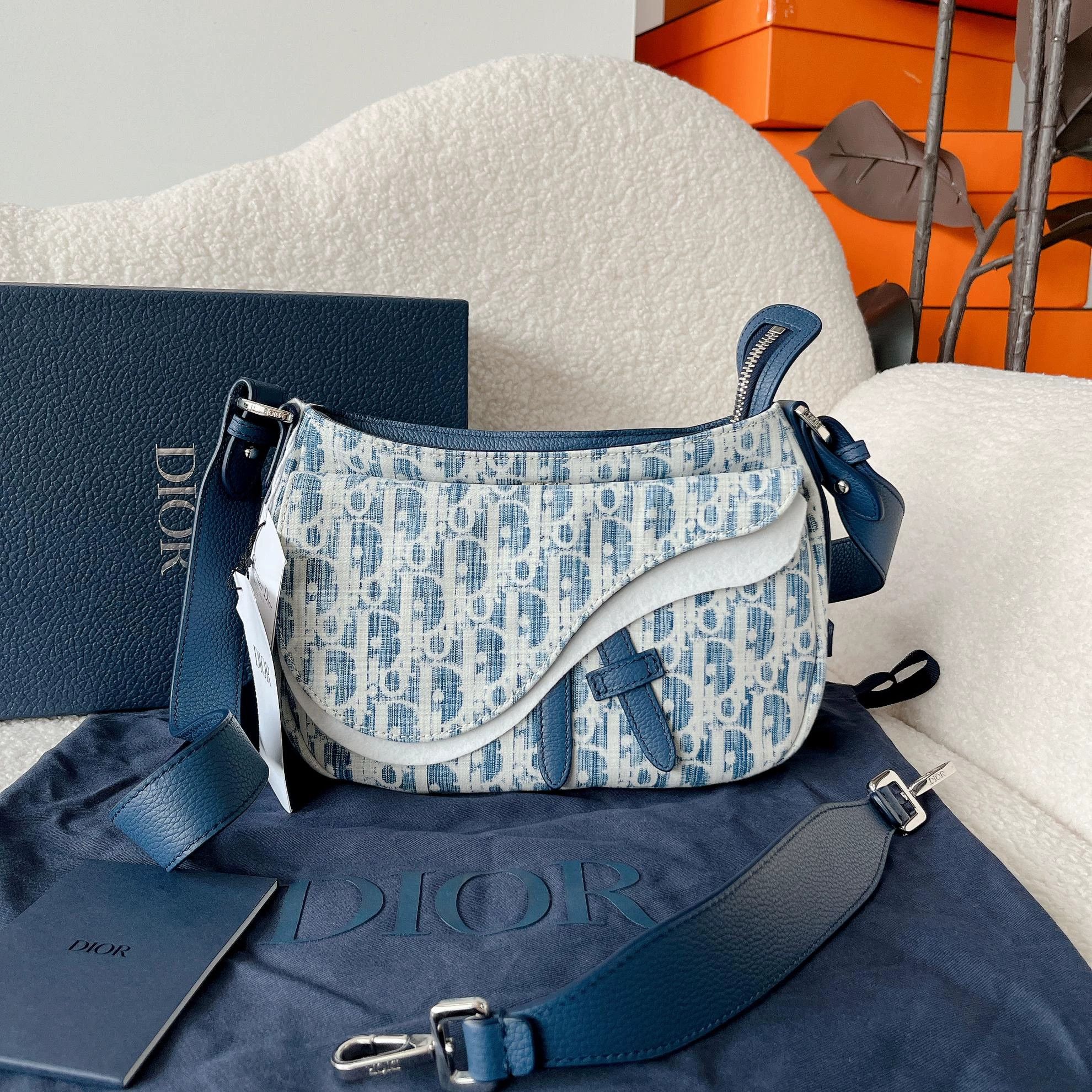 Dior Dior Blue Denim Monogram Saddle Bag 25x17x8 3713 Size ONE SIZE - 1 Thumbnail