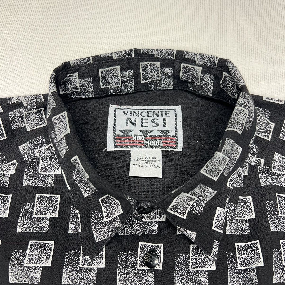 Vintage Vincente Nesi Button Up Shirt Black Print Geometric Squares Size US L / EU 52-54 / 3 - 6 Thumbnail