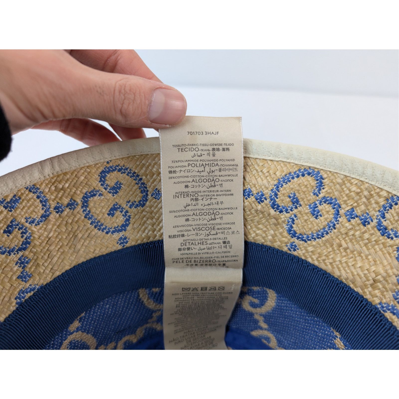 Gucci o1rshd1 Size:M / Raffia Jacquard Bucket Hat / Cap Beige/Blue Size ONE SIZE - 13 Thumbnail