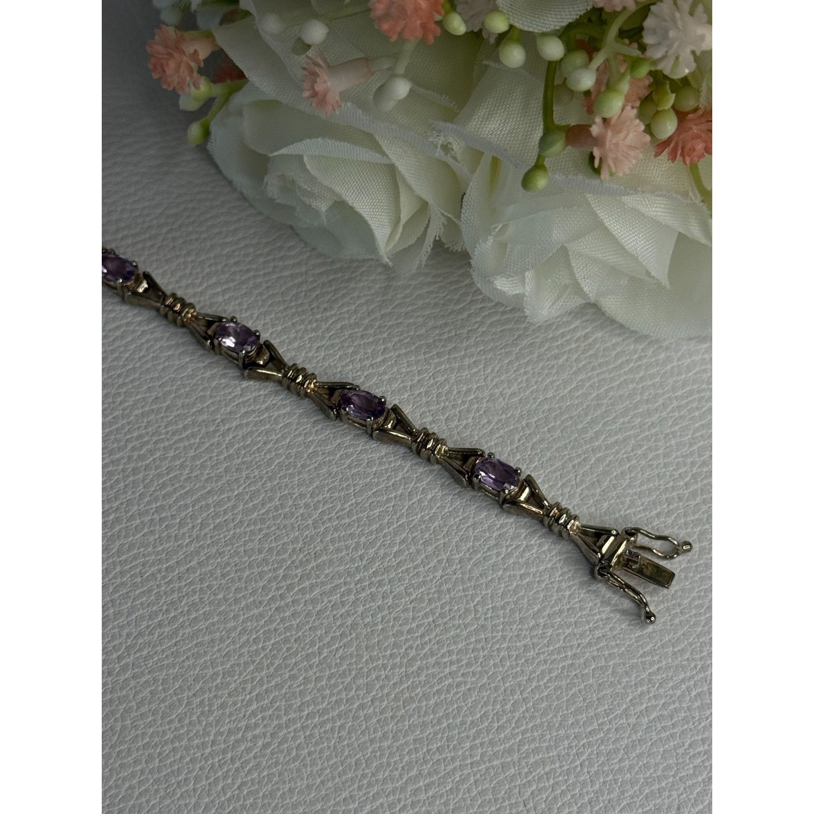 Jewelry 925 STERLING SILVER AMETHYST BRACELET LENGTH 7.5 Size ONE SIZE - 5 Thumbnail