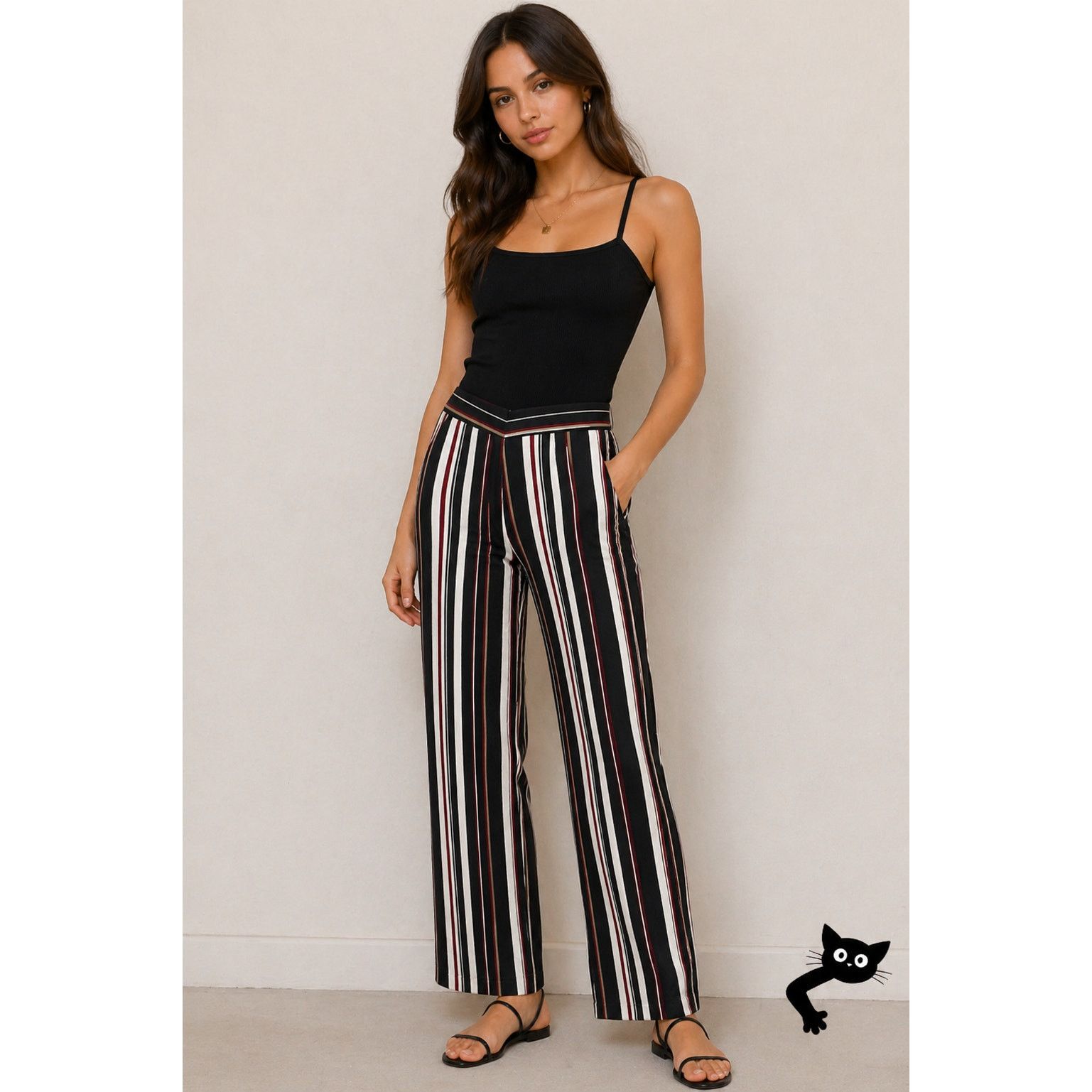 Other About Us Lenny Stripe Pants Flare Trousers Back Zip Pockets Size 36" / US 14 / IT 50 - 4 Thumbnail