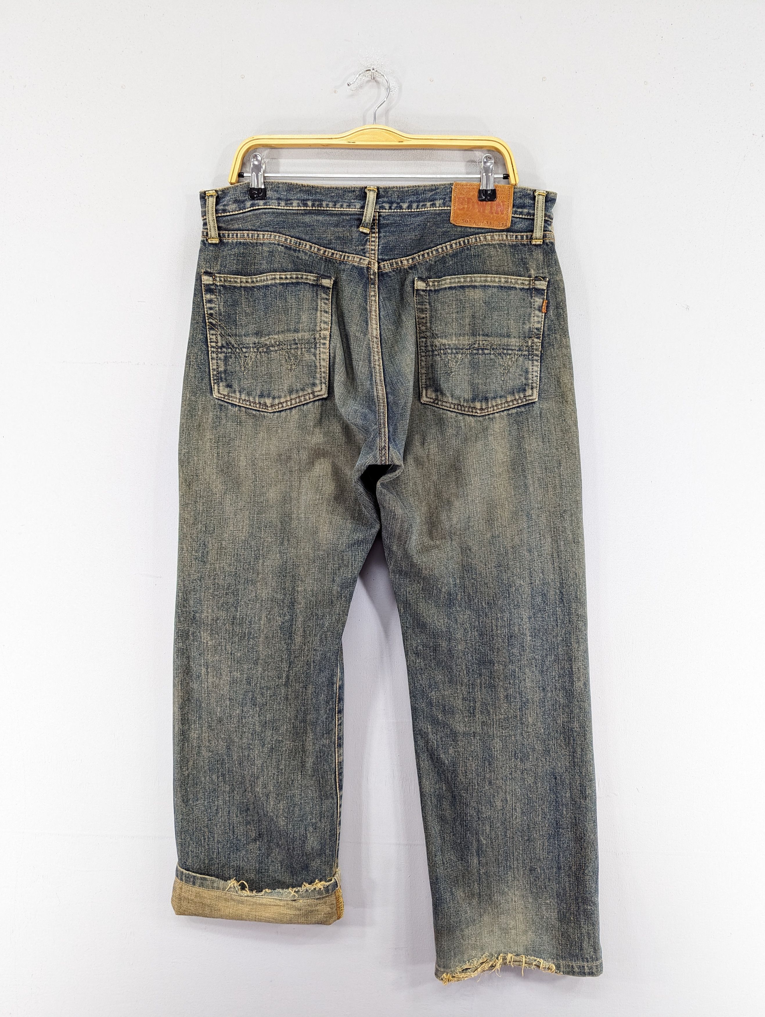 Edwin Vintage Edwin 505 X Distressed Selvedge Dirty Blue Jean Size US 35 - 11 Thumbnail