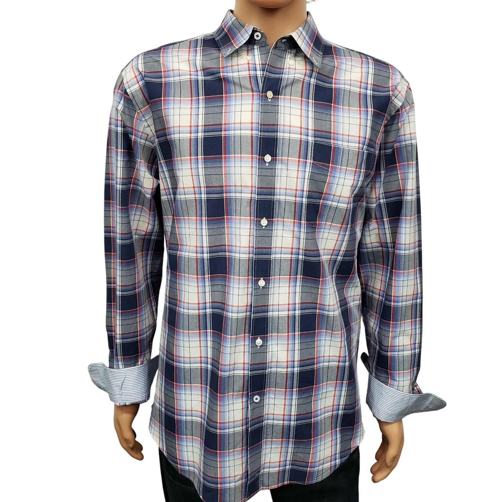 J.McLaughlin J. McLaughlin Contrast Collar Flip Cuff Shirt XL Plaid Check Size US XL / EU 56 / 4 - 2 Thumbnail