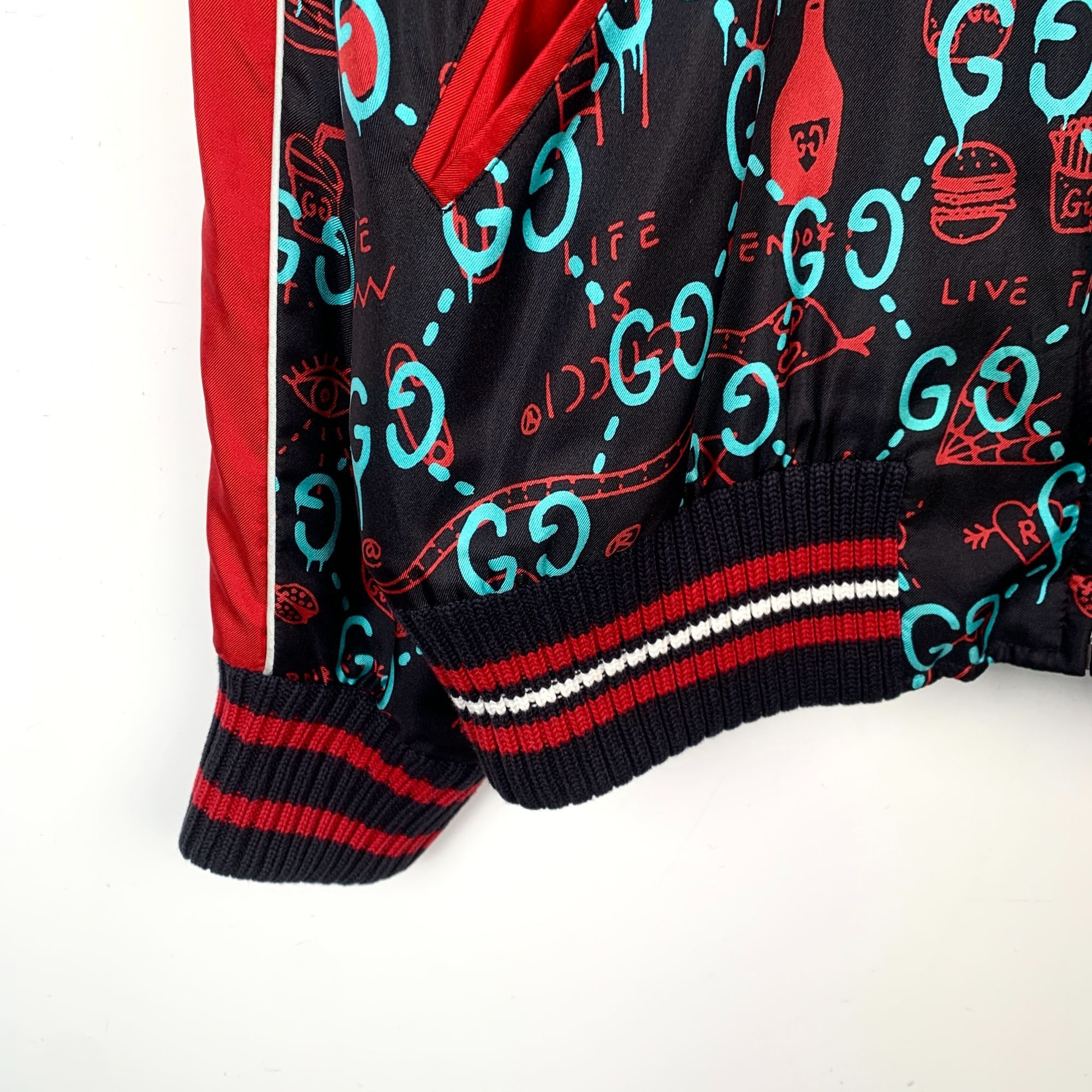 Gucci Gucci Black & Red G Monogram Print Bomber Jacket With Ribbed Size US L / EU 52-54 / 3 - 4 Thumbnail