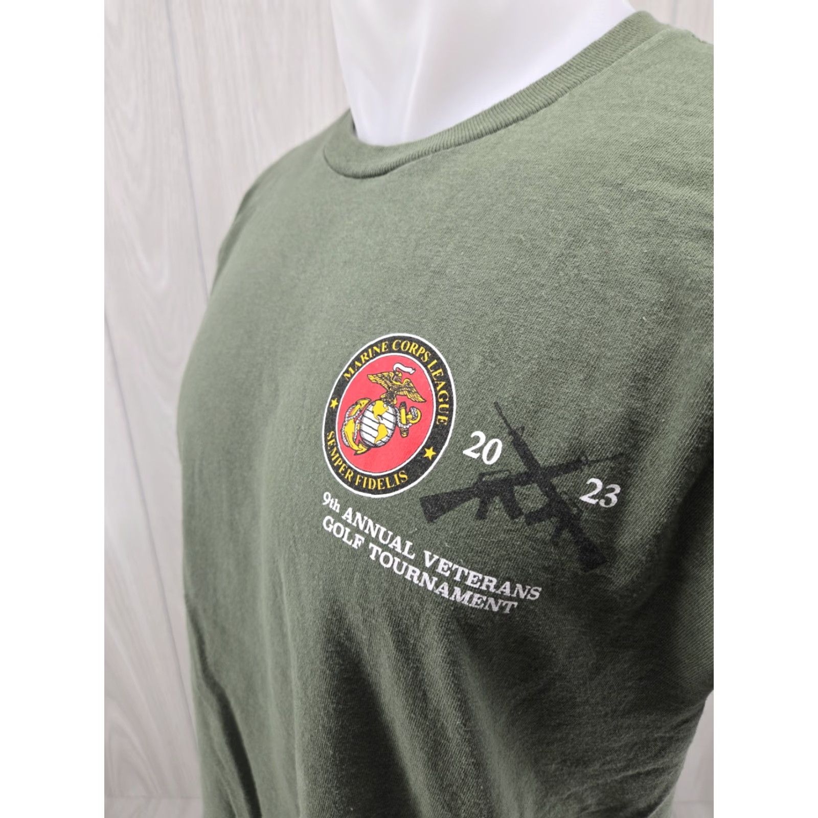 Gildan VINTAGE? No — 9th Veteran Golf Tournament Shirt Men Large Green 2023 Marine Corps League Shirt Polo Mens Golf 2023 Green L Size US L / EU 52-54 / 3 - 6 Thumbnail