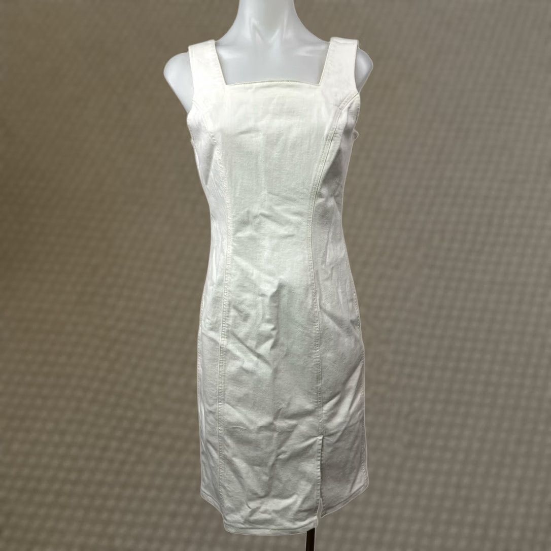 j crew white denim dress J.Crew J.Crew Womens Size 4 Square Neck Sleeveless A-Line Mini Tank Slit Zipper Denim jacket size:US 24Plus / UK 28 / EU 54 fantasy Sky Blue Plus Size edition detail designed exclusively