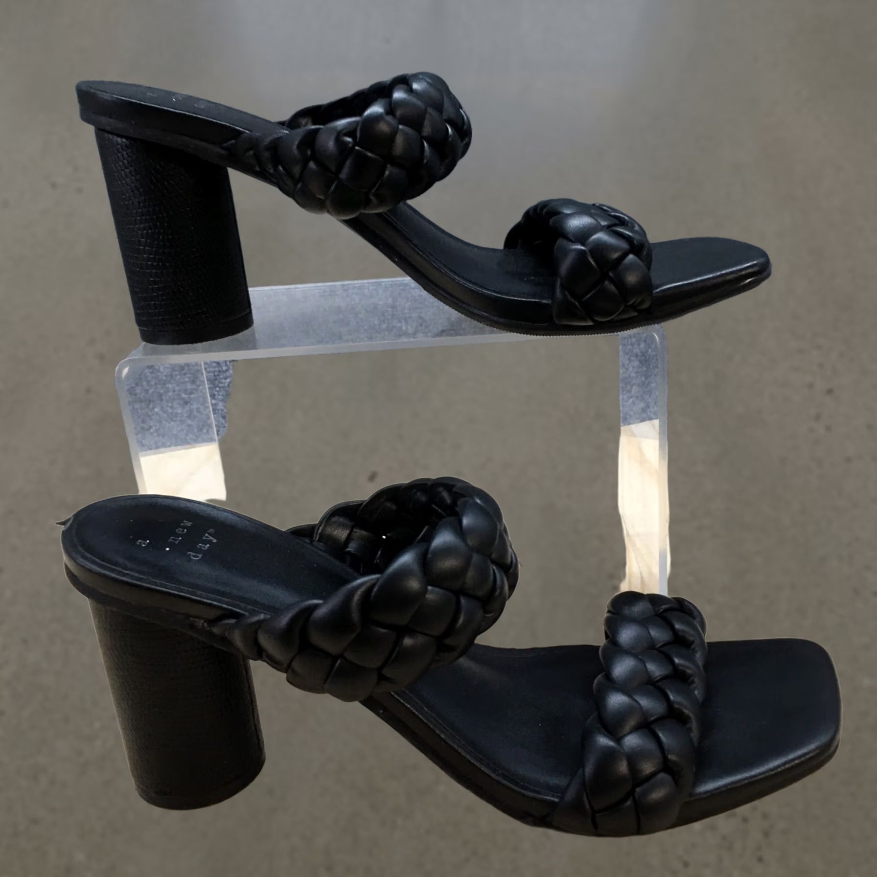 Vintage A New Day Sandals Womens 6.5 Two Braided Straps Slide Casual Black Faux Leather Size US 7 / IT 37 - 1 Thumbnail