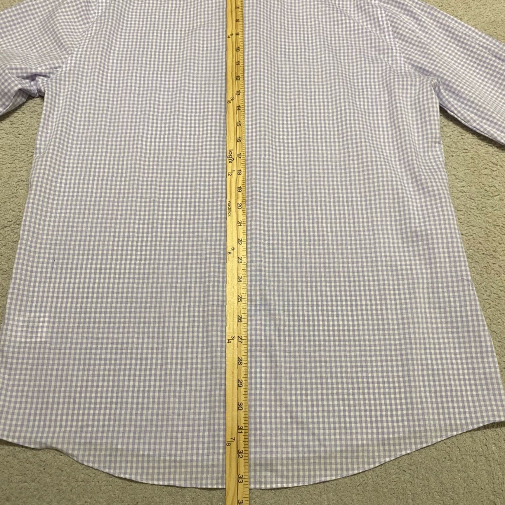 Stafford Stafford Dress Shirt Purple Plaid Long Sleeve Button-Front Fitted Mens 16.5 Classic Business Casual Travel Cotton Polyester Size 46R - 7 Thumbnail