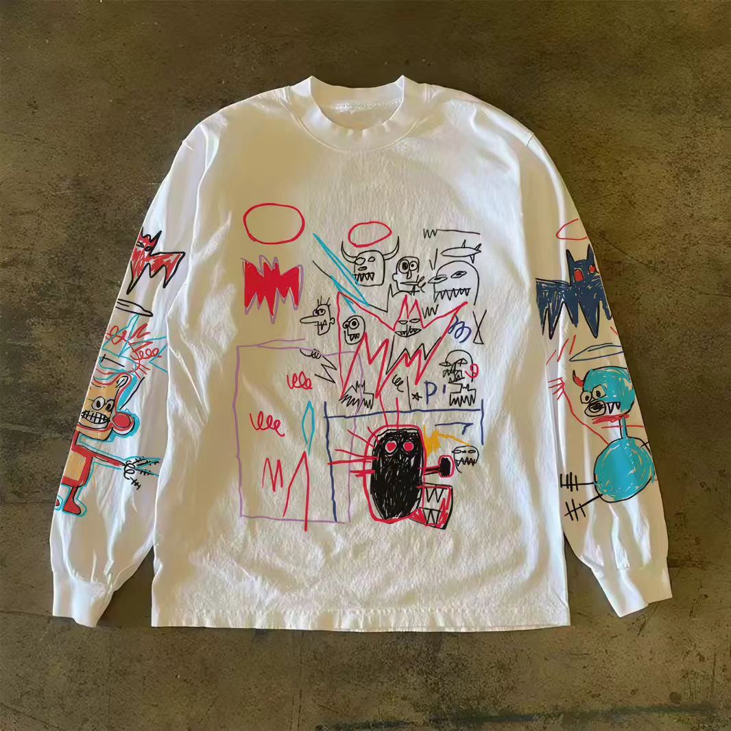 Vintage White Washed Vintage Robot Graffiti Long-Sleeve T-Shirt Size US 32 / EU 48 - 1 Thumbnail