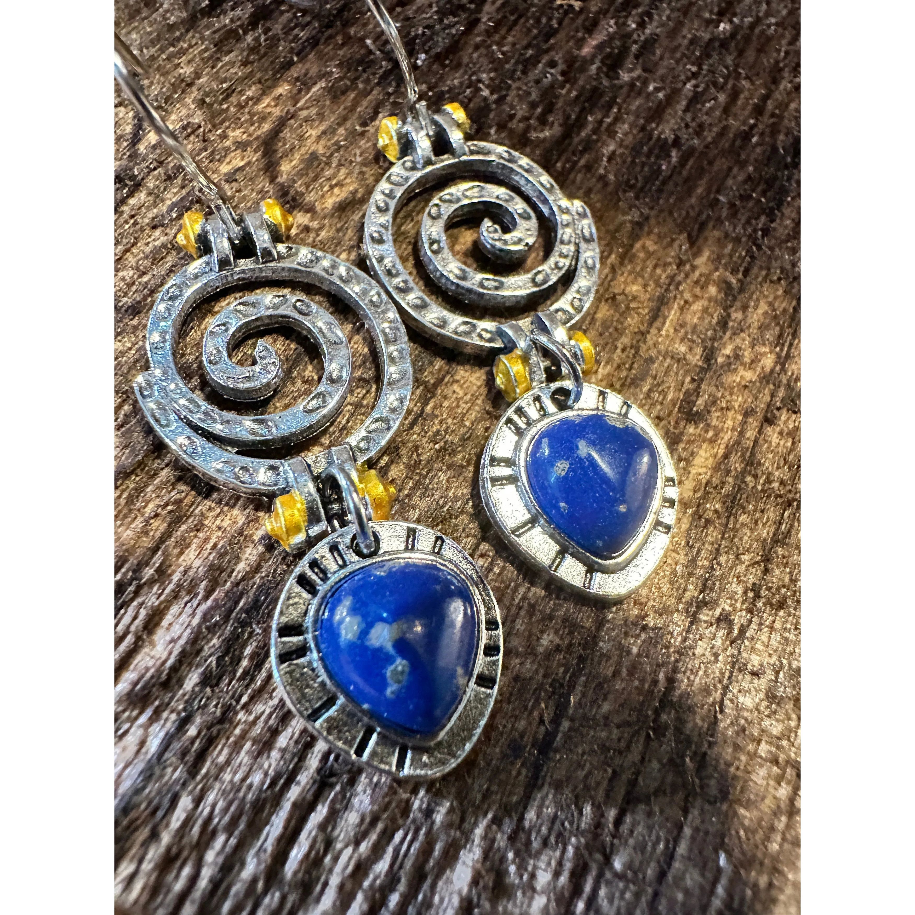 Other Boho Hippie Western Silver Drop Wire Earrings, Blue Sapphire Size ONE SIZE - 6 Thumbnail