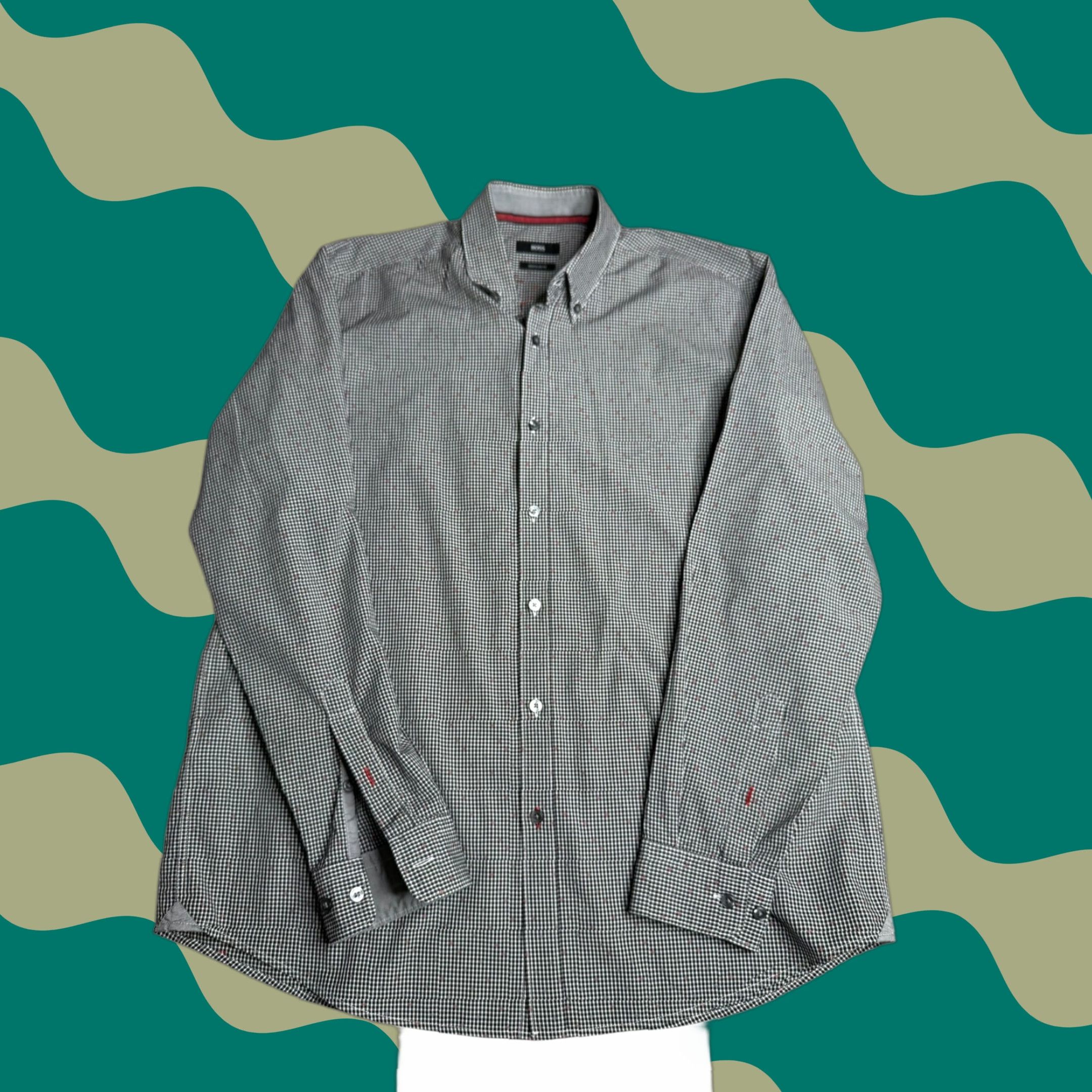 Vintage BOSS Hugo Boss Dress Shirt Button Down Regular Fit Gingham Black White Long Sleeve XXL Men’s Shirt Size 48R - 1 Thumbnail