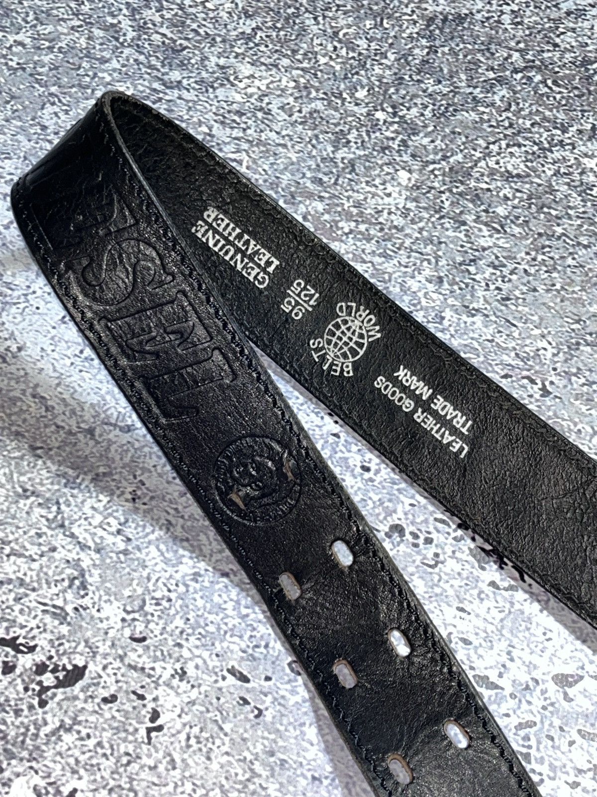 Vintage Y2K Diesel Belt Leather Metal Logo Japanese 93 cm