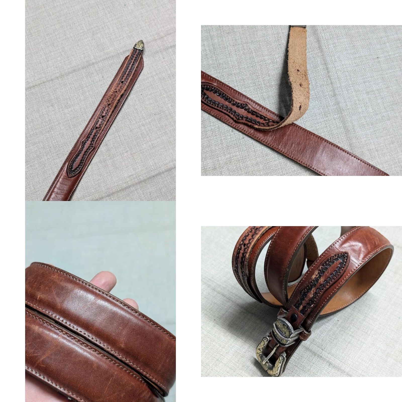 Vintage VINTAGE Nocona belt Western Ranger Belt Men 40 Brown Leather Cowhide 1-1/2" buckle Ranger style USA made Size 40 - 8 Thumbnail