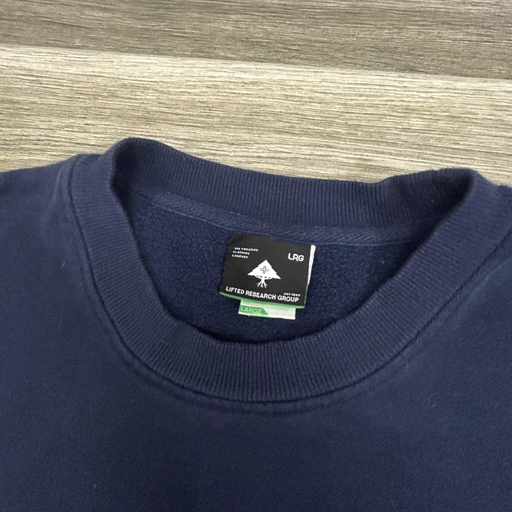 Vintage LRG Sweatshirt Mens L Navy Blue Graphic Print Gradient Tribal Sleeves Back Logo Streetwear Y2K Pullover Crew Neck Regular Fit Size US L / EU 52-54 / 3 - 4 Thumbnail