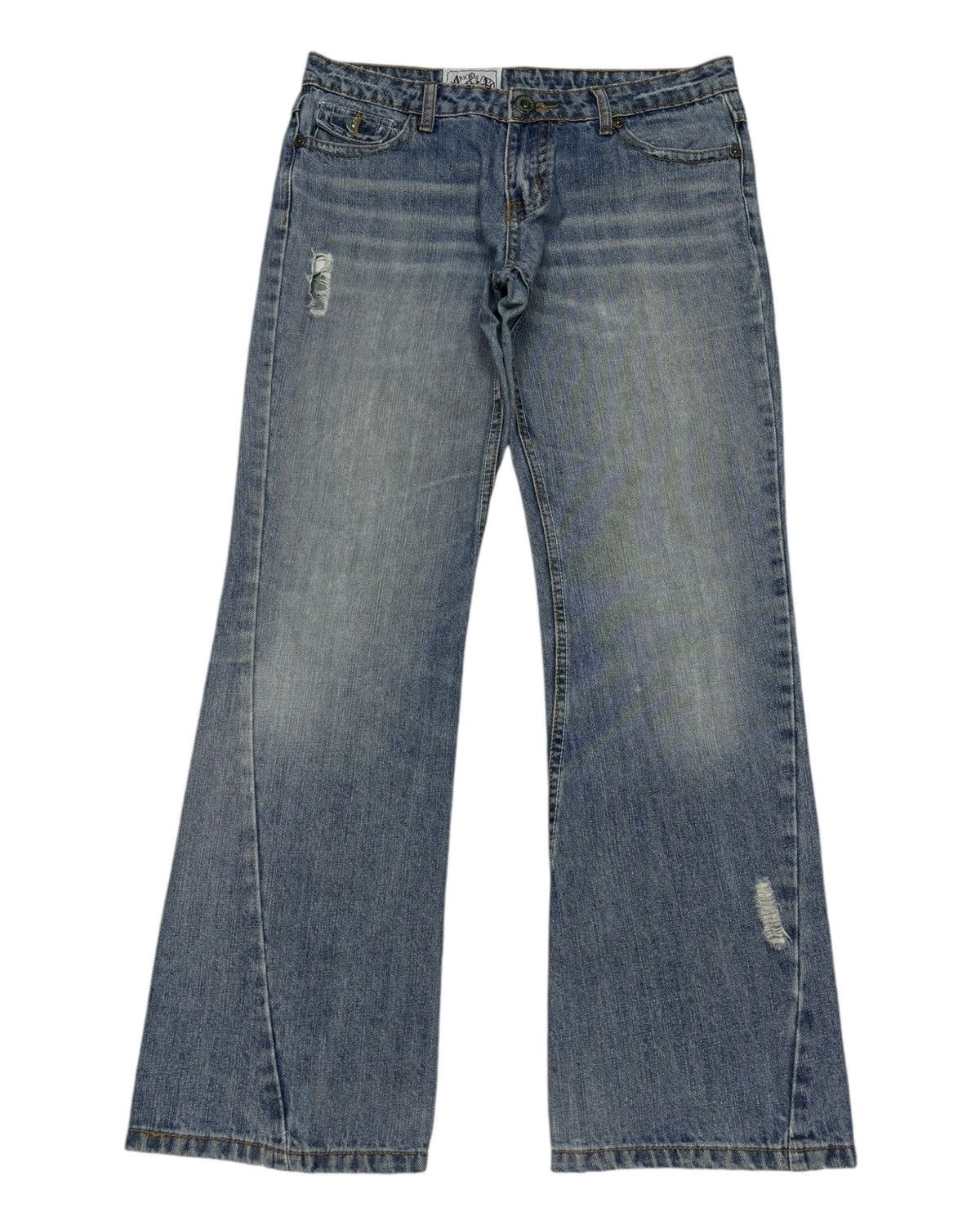 If Six Was Nine FLARE💥90s Flare Twist Denim America & First Distress Jeans Size US 33 - 1 Thumbnail