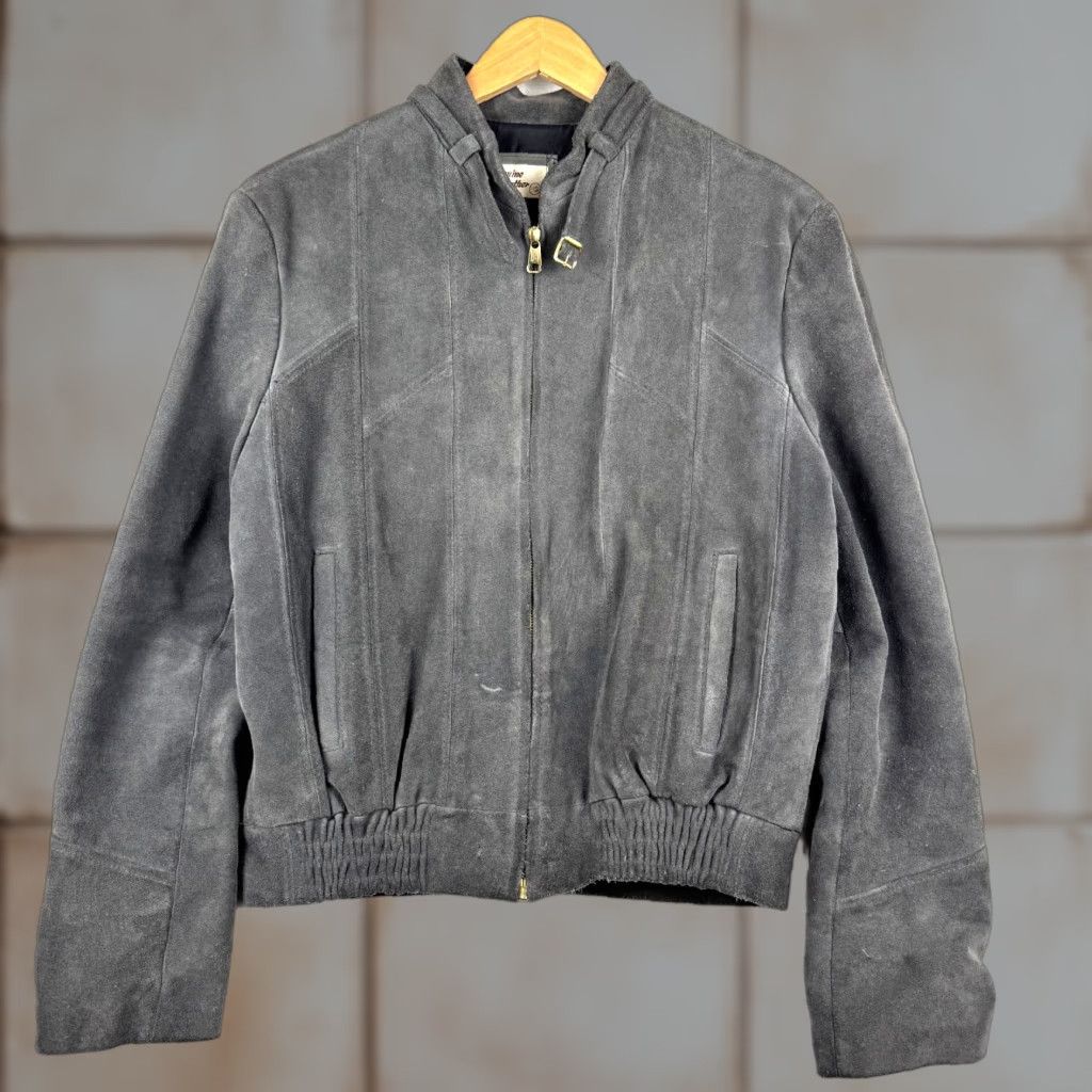 Vintage VINTAGE 80s Genuine Leather Full Zip Bomber Jacket Adult 42 Gray Suede Leather Bomber Jacket Mens Gray 42 Full Zip Leather Winter Spring Fall 1980s Size US XS / EU 42 / 0 - 1 Thumbnail