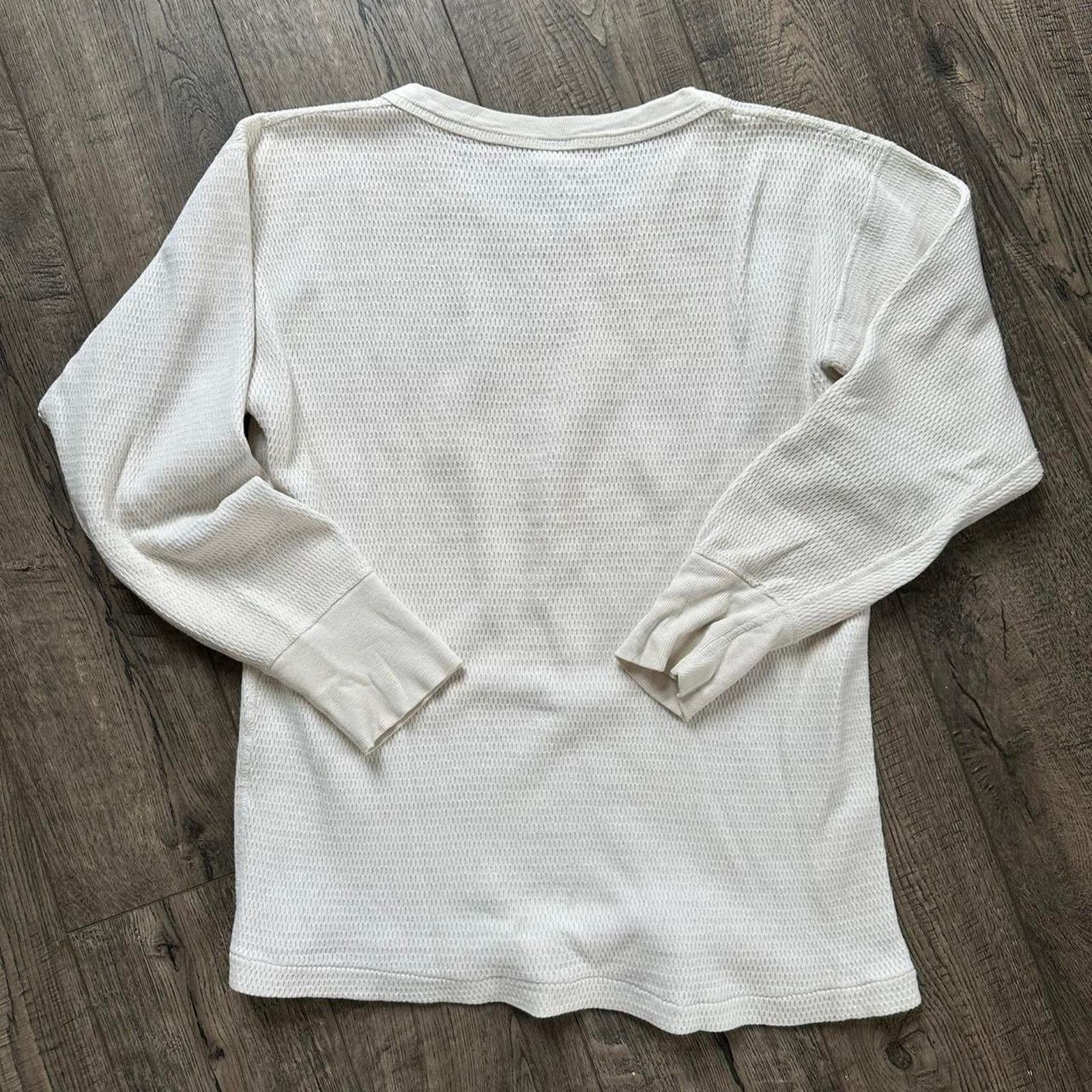Vintage Vintage 70s Thrashed Basic White Cream Thermal Longsleeve Size US L / EU 52-54 / 3 - 4 Thumbnail