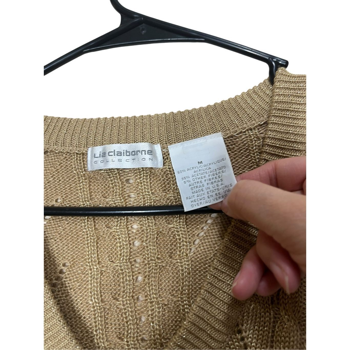 Liz Claiborne Vintage Liz Claiborne Cable Knit Shimmery Gold V Neck sweater M Size M / US 6-8 / IT 42-44 - 5 Thumbnail