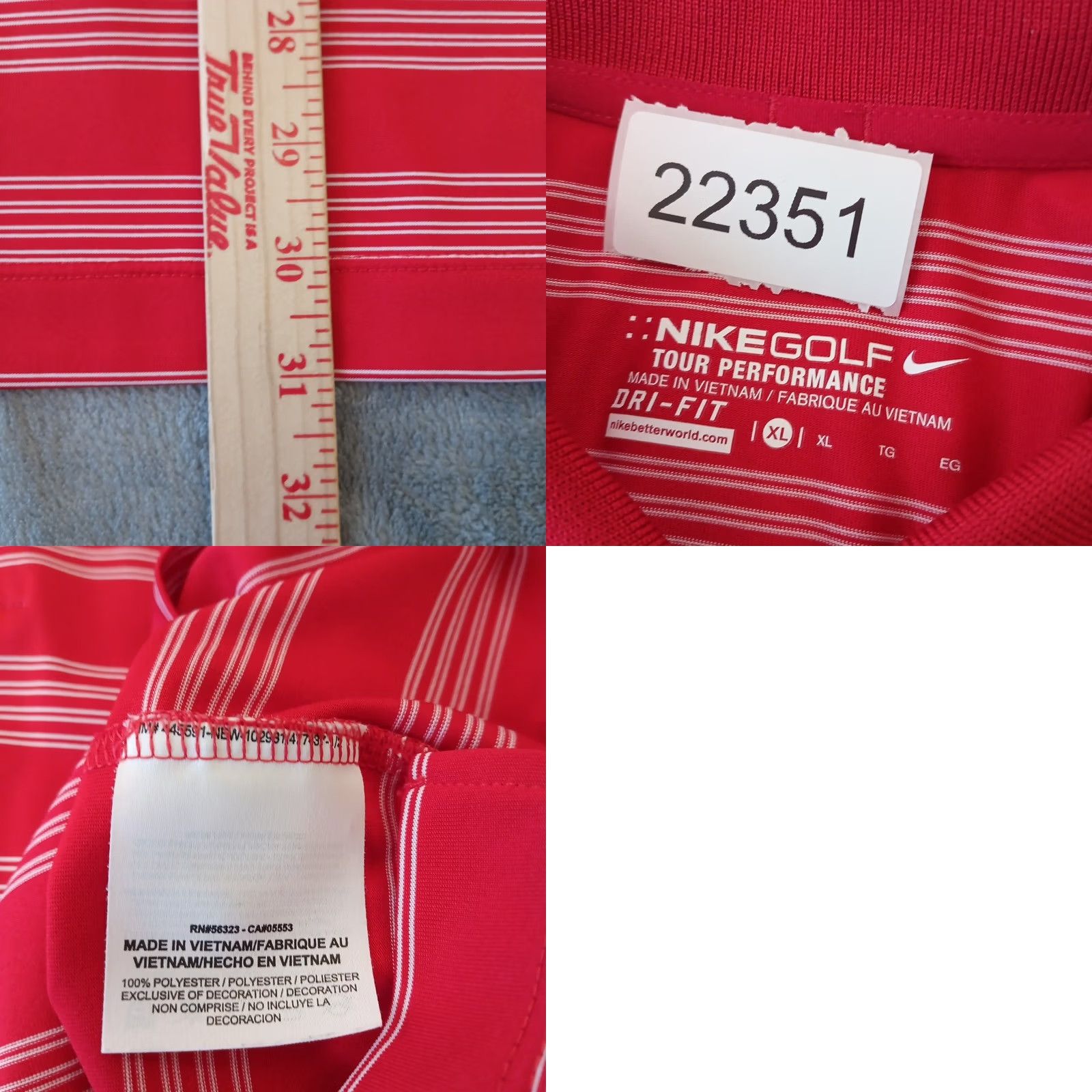 Nike Nike Golf Tour Performance Polo Shirt Mens XL Red Striped Short Sleeve Size US XL / EU 56 / 4 - 8 Thumbnail