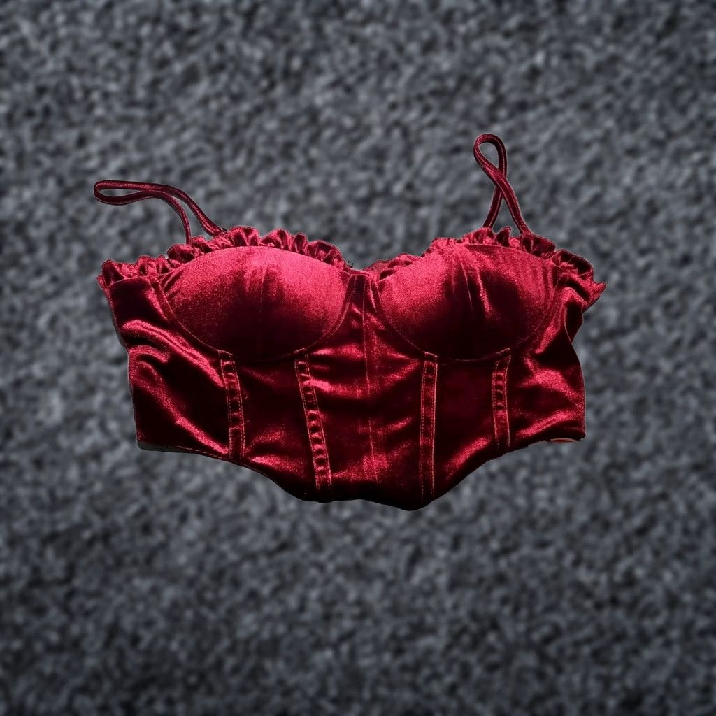 Cider Cider Shirt Womens Size Medium Red Velvet Velour Corset Cropped Camisole Top Size M / US 6-8 / IT 42-44 - 1 Thumbnail