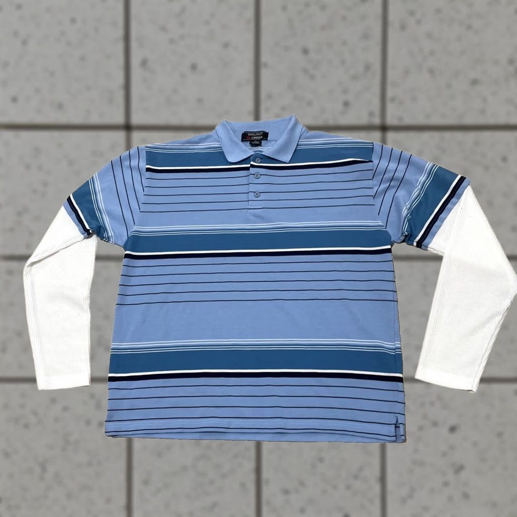Vintage Walnut Creek Shirt Men 2XL Blue Black Striped White Layered Rugby Sleeves XXL Short Sleeve Size US XXL / EU 58 / 5 - 1 Thumbnail