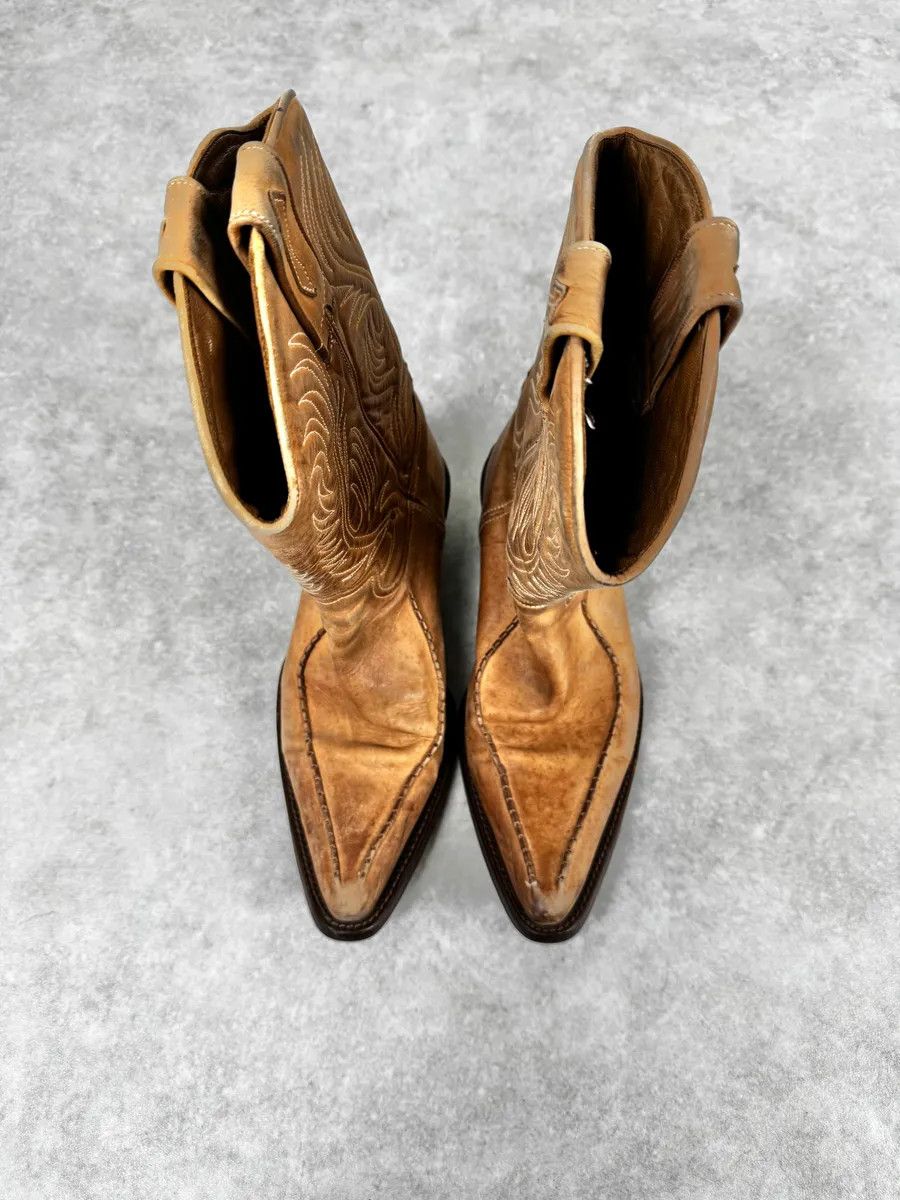 Roberto Cavalli AW2005 Roberto Cavalli Beige Leather Western Boots Size US 8 / IT 38 - 4 Thumbnail
