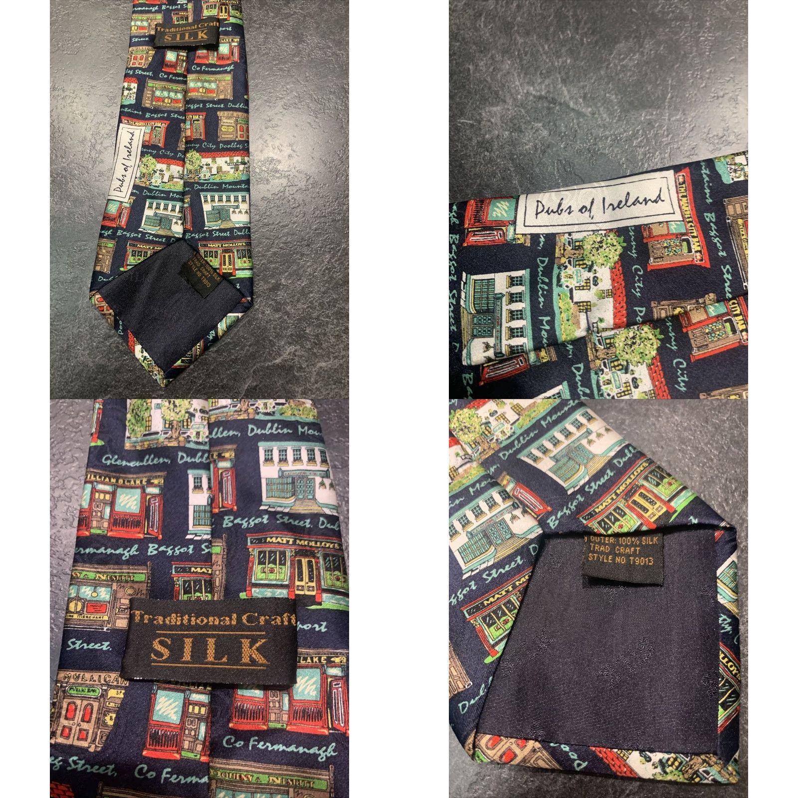 Vintage VINTAGE Traditional Craft Silk Tie - Pubs of Ireland - Multicoloured - Mens Size ONE SIZE - 8 Thumbnail