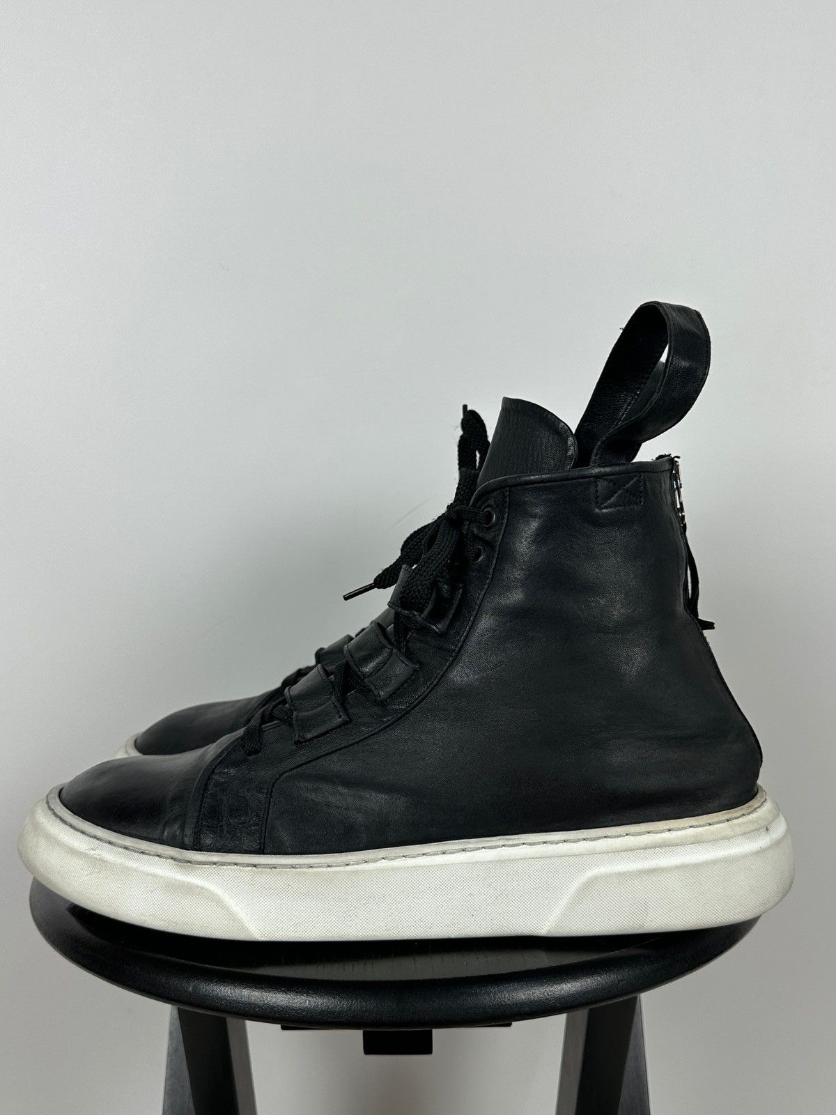 Masnada Masnada Black Leather Hi Top Sneakers Size US 12 / EU 45 - 6 Thumbnail