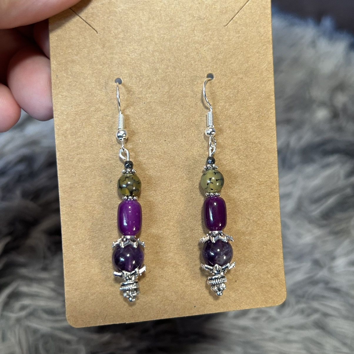 Handmade Handcrafted genuine amethyst dragon vein earrings Size ONE SIZE - 2 Thumbnail